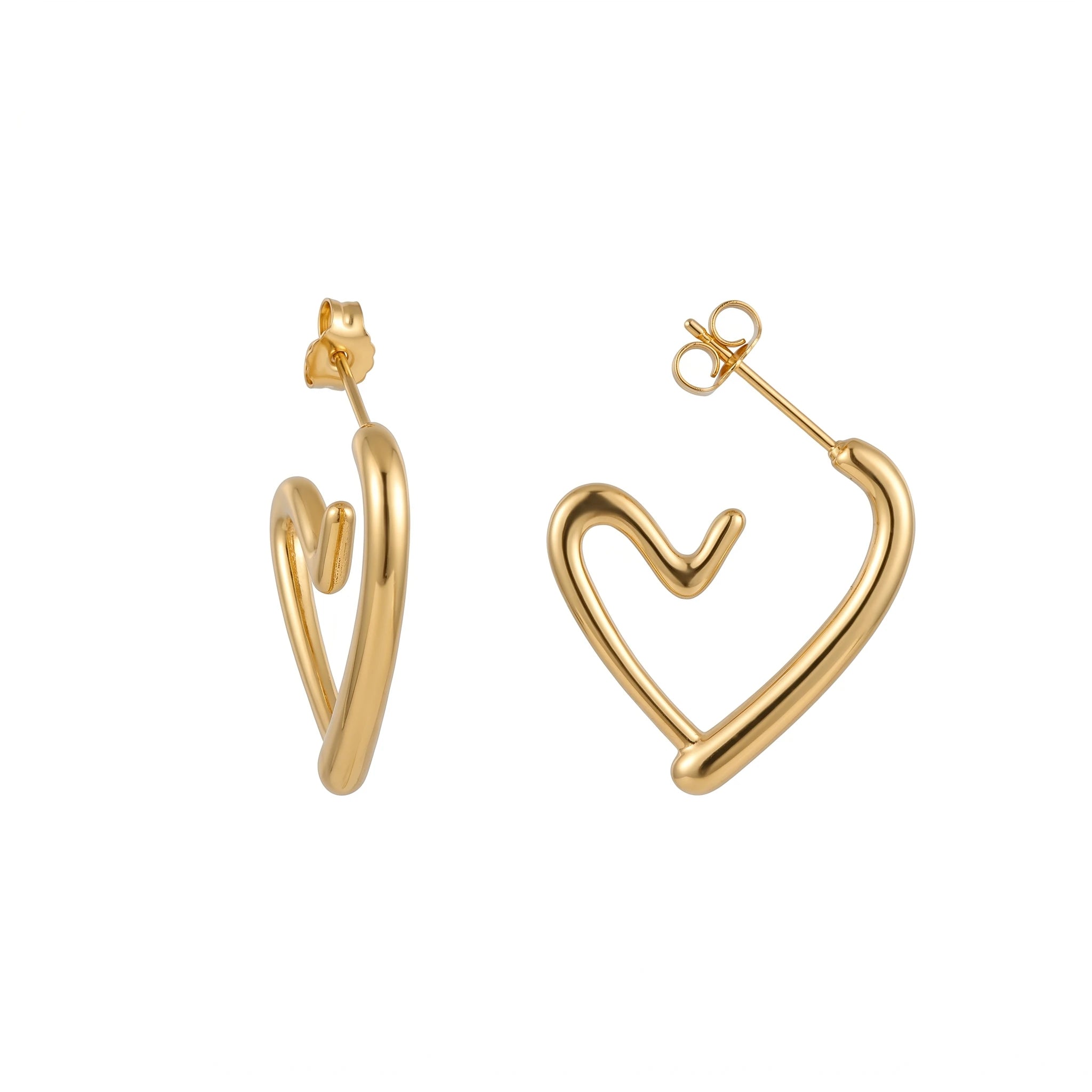 QIAOREN 10957 18K Gold Plated Open Heart Hoop Earrings Stainless Steel Tarnish Free Waterproof Daily Jewelry