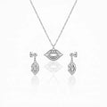 QIAOREN 11895 18K Gold Plated Stainless Steel Lips Jewelry Set Inlaid Tiny Zircon Pout Lips Necklace Dangle Earrings