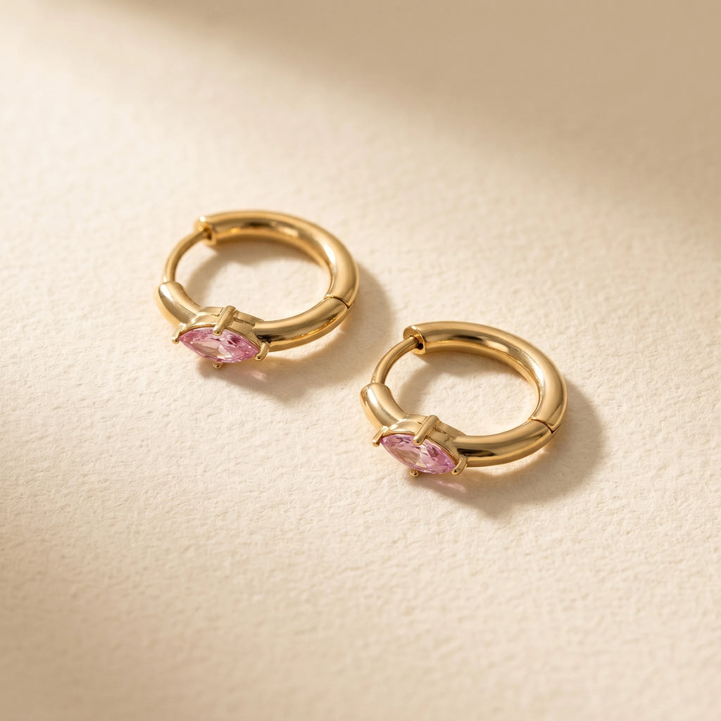 QIAOREN12169-72 18K Gold Plated Stainless Steel Earrings Multi Color Crystal Hoop Gift Jewelry for US European Women Daily Wear