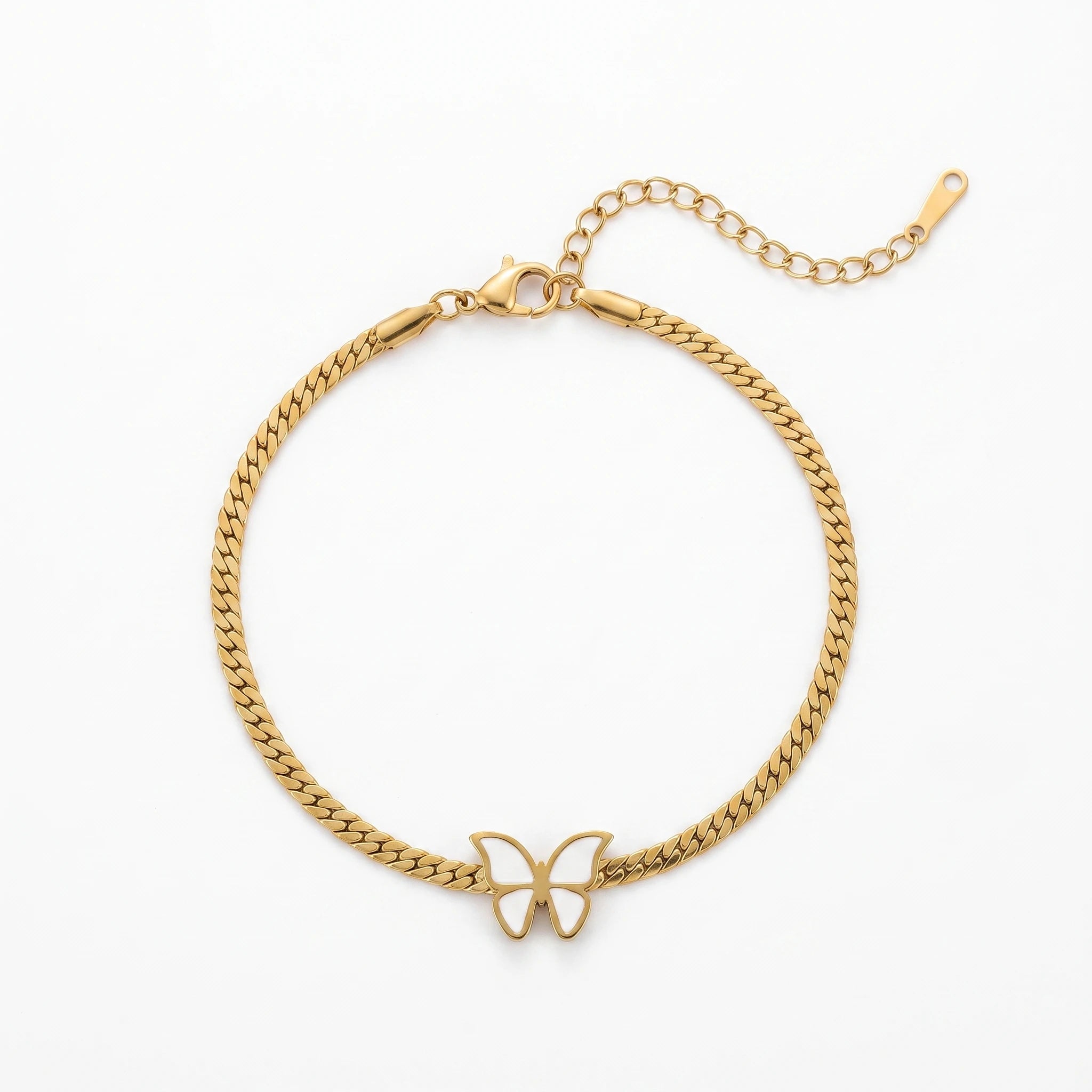 QIAOREN 13353 Gold Plated Stainless Steel Butterfly Curb Chain Bracelet Minimalist Dainty Jewelry for Women