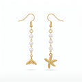 QIAOREN 10831 Waterproof Stainless Steel Ocean Theme Earrings Gold Plated Pearl Beach Jewelry
