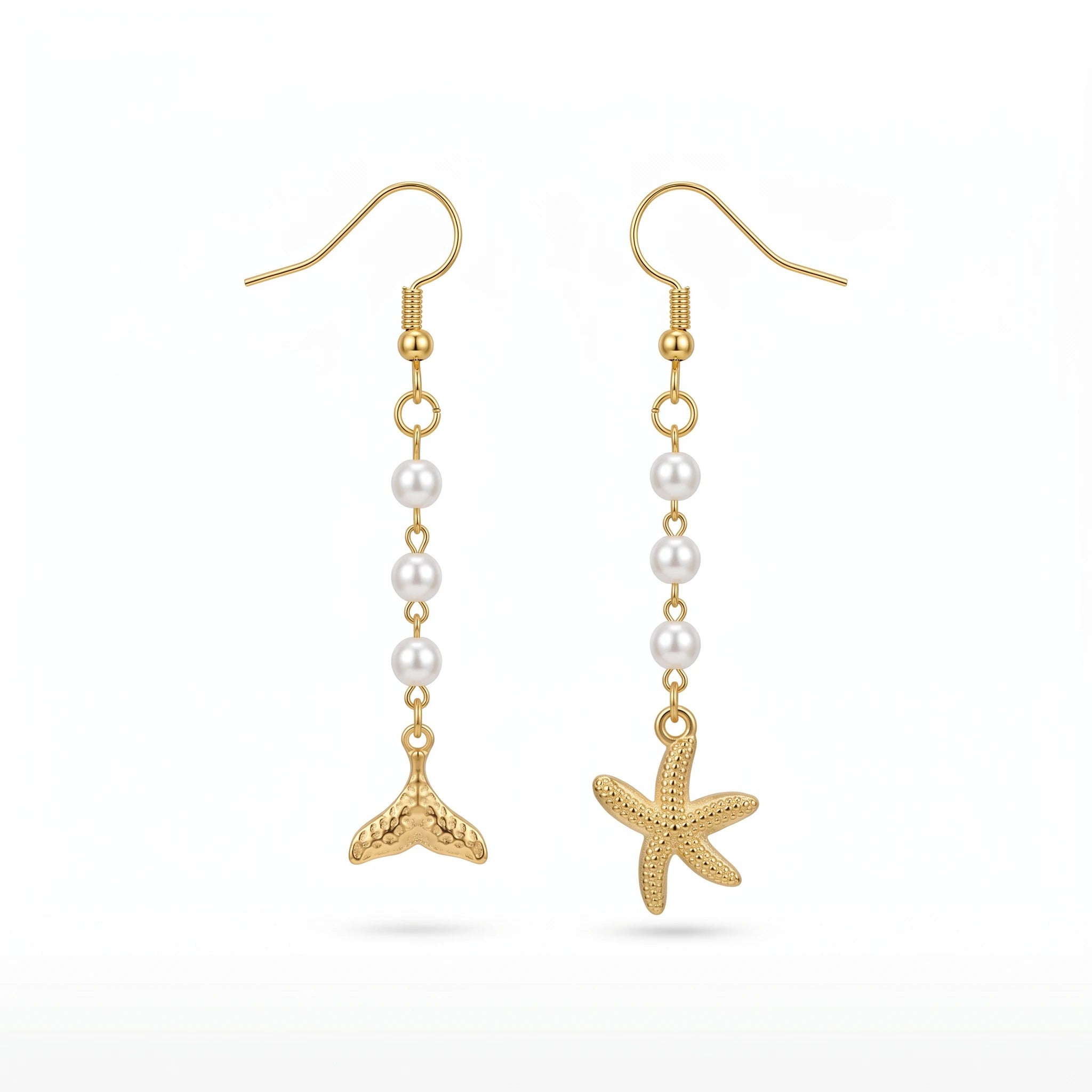 QIAOREN 10831 Waterproof Stainless Steel Ocean Theme Earrings Gold Plated Pearl Beach Jewelry