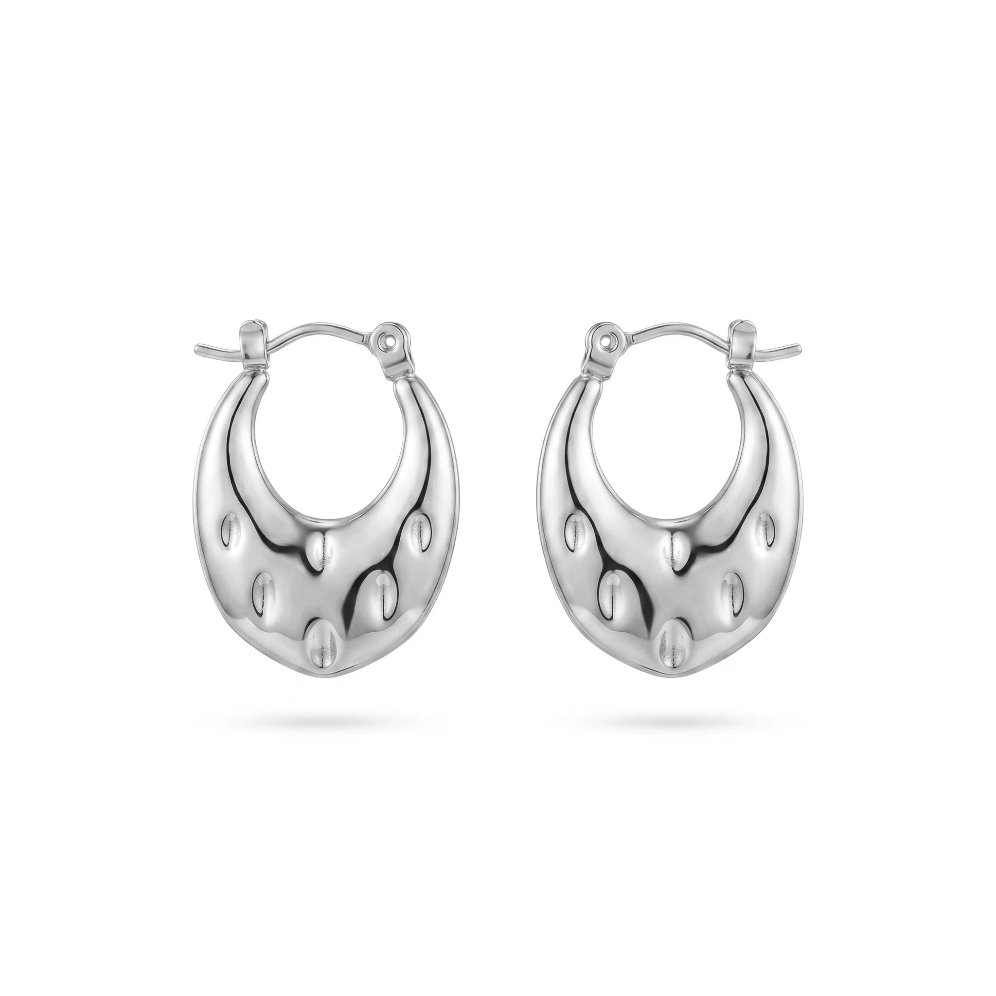 QIAOREN 12495 Elegant Bold Indented  Earrings Gold Stainless Steel 3D Sculptural Statement Gift Women