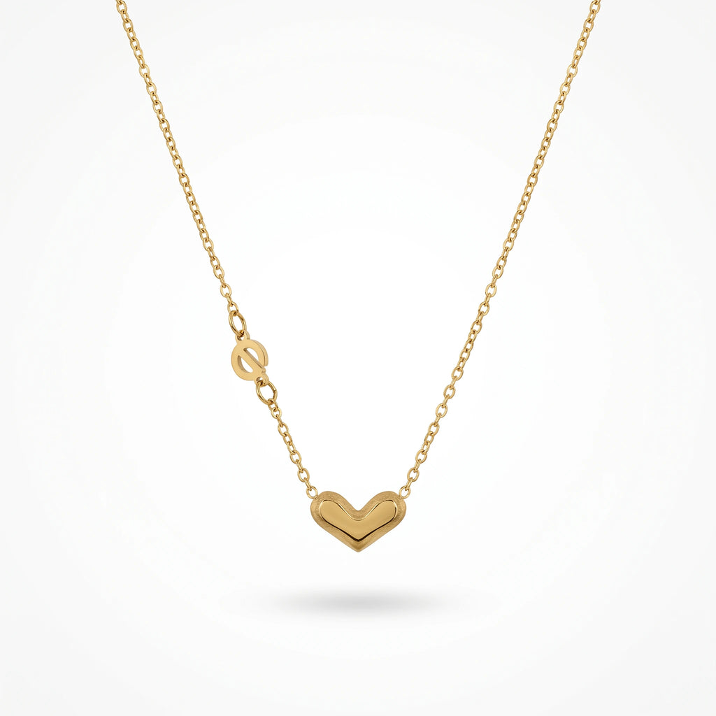 QIAOREN 13940 Hin Oval Link Chain Letter Initial Heart Pendant Necklace, Polished Gold Custom Alphabet Love Collar Jewelry