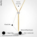 QIAOREN 14421 Paved CZ Heart Shape Herringbone Tassel Necklace, Stainless Steel Lariat Necklace Jewelry Gift