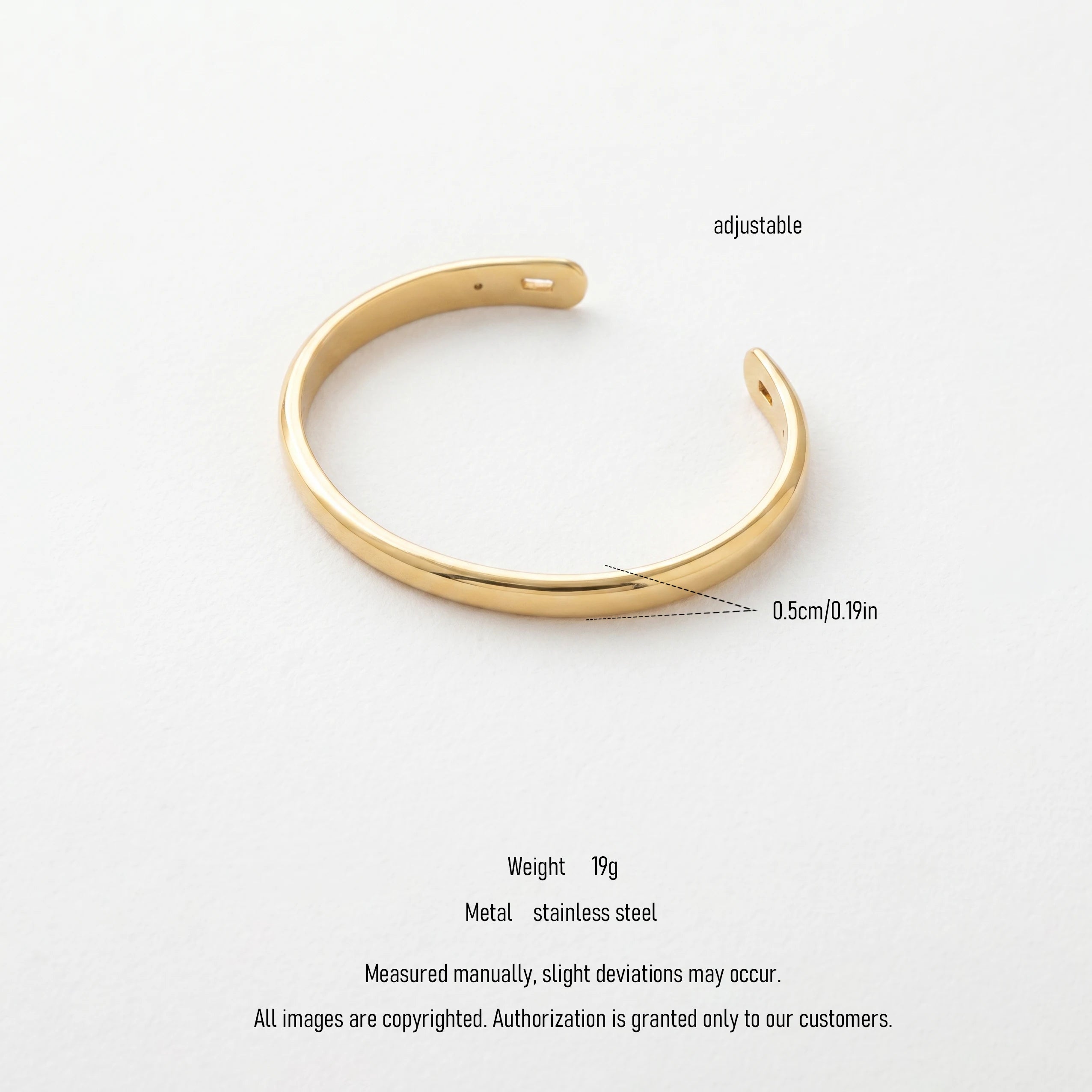 QIAOREN 12777 Stainless Steel Gold Polished Thin Open Cuff Bangle Adjustable Minimal Plain Wrist Bracelet for Women