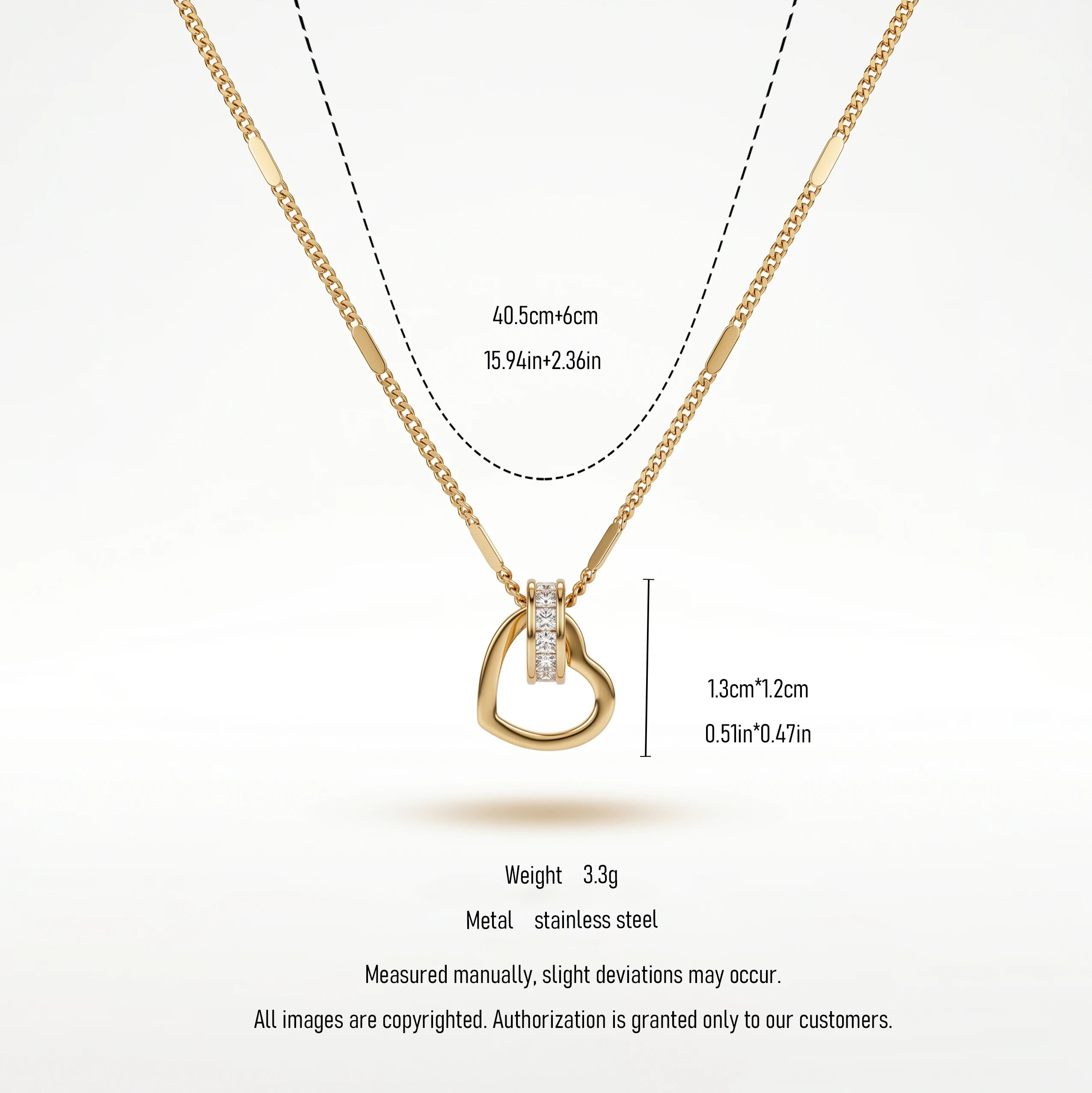 QIAOREN 10825 Tarnish Resistant Waterproof 18K Gold Plated Stainless Steel Open Heart Necklace With CZ Accent