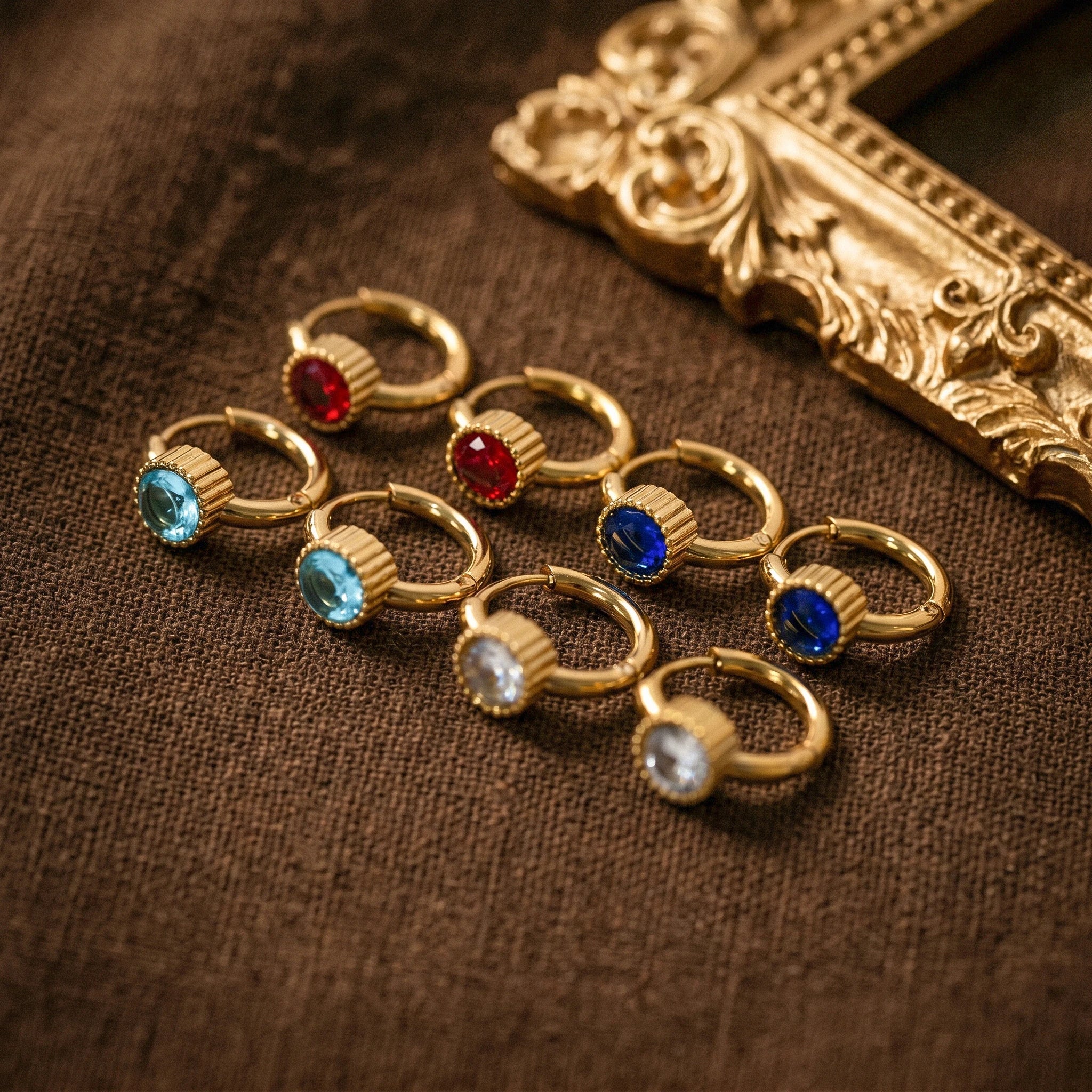QIAOREN 12149-52 Mixed Color Round Zircon Stainless Steel Mini Huggie Hoops PVD Gold Trend Gift Earrings  for American Buyers