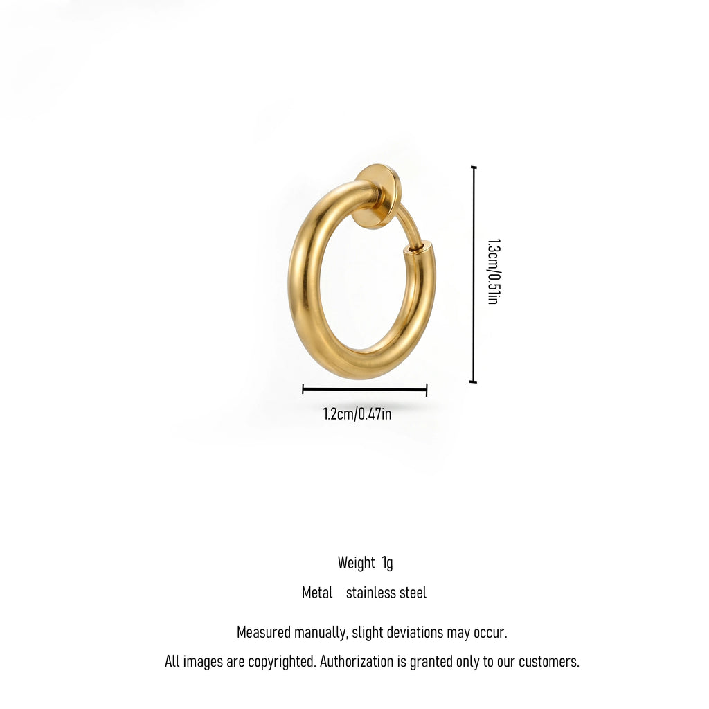 QIAOREN 12593 Timeless Shiny Thick Tube Flat Back Screw Hoops Stainless Steel 18K Gold Hypoallergenic Piercing Jewelry Gift