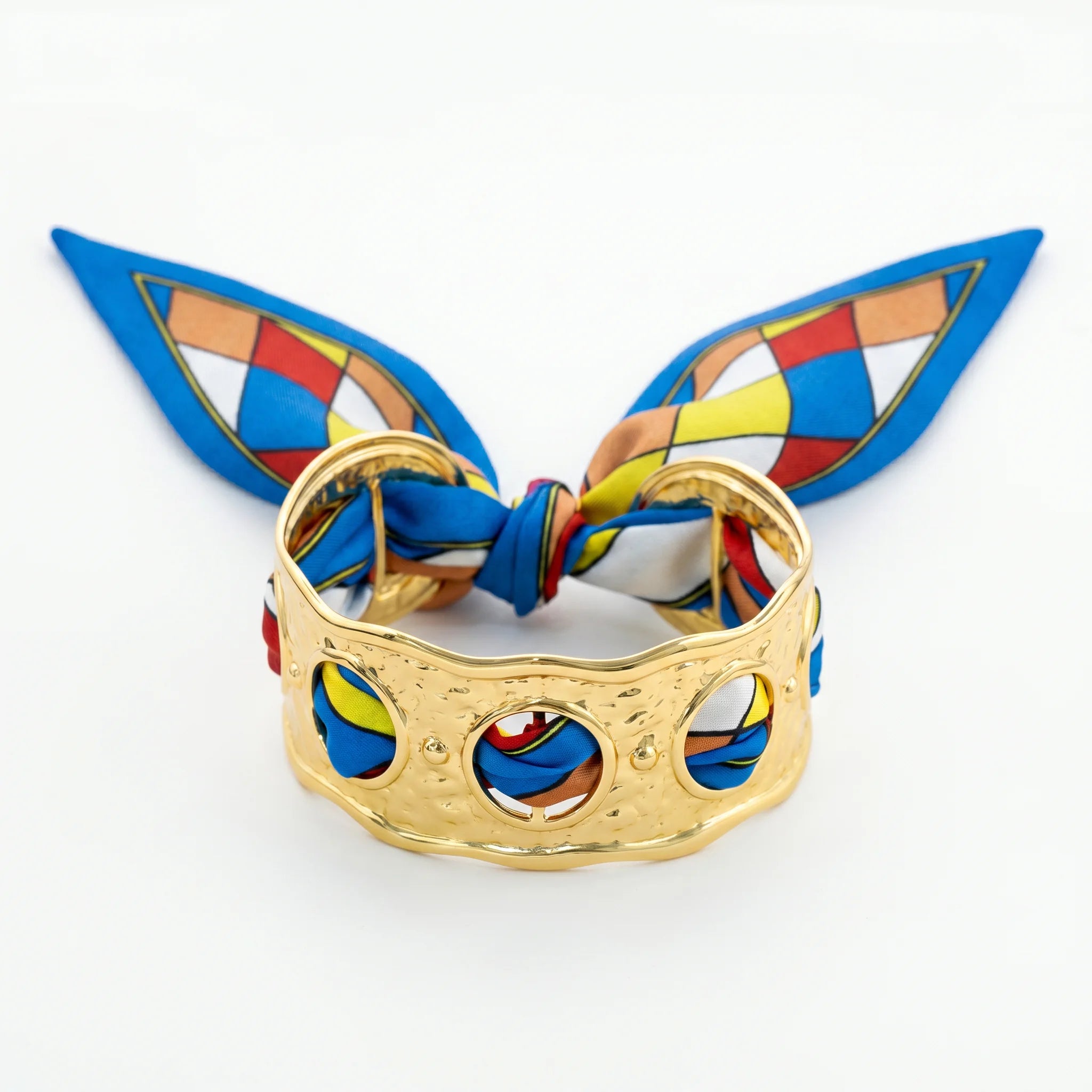 QIAOREN 11007 Colorful Geometric Scarf Bracelet Gold Stainless Steel Wide Cuff Adjustable Summer Beach Jewelry