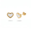 QIAOREN 13448 Gold Tone Natural White MOP Heart Stud Earrings Minimal Smooth Frame Shell Inlay Ear Jewelry Gift