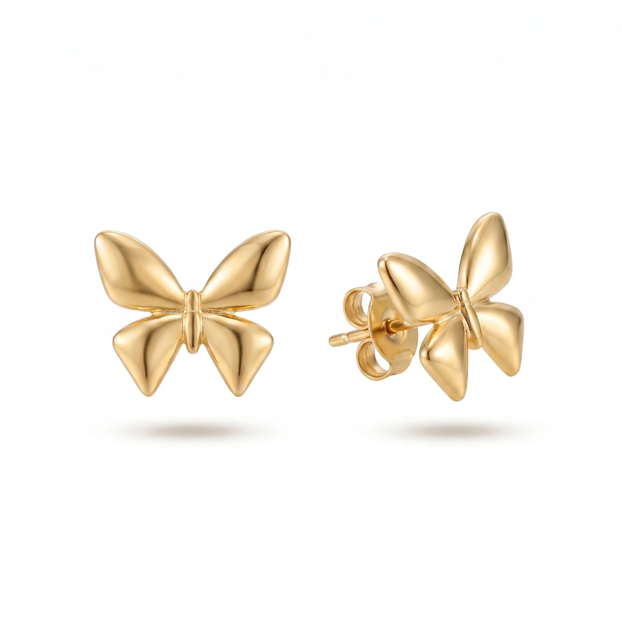 QIAOREN 14555 Stainless Steel Butterfly Stud Earrings Gold Tone Cute Fashion Earrings Waterproof Hypoallergenic Jewelry