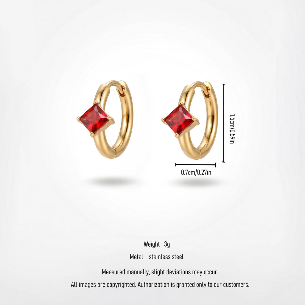 QIAOREN 12125-29 Multi-color  Cut Square  Stainless Steel Huggie Hoop Earrings 18K Gold Plated  Earring Women Trend Jewelry