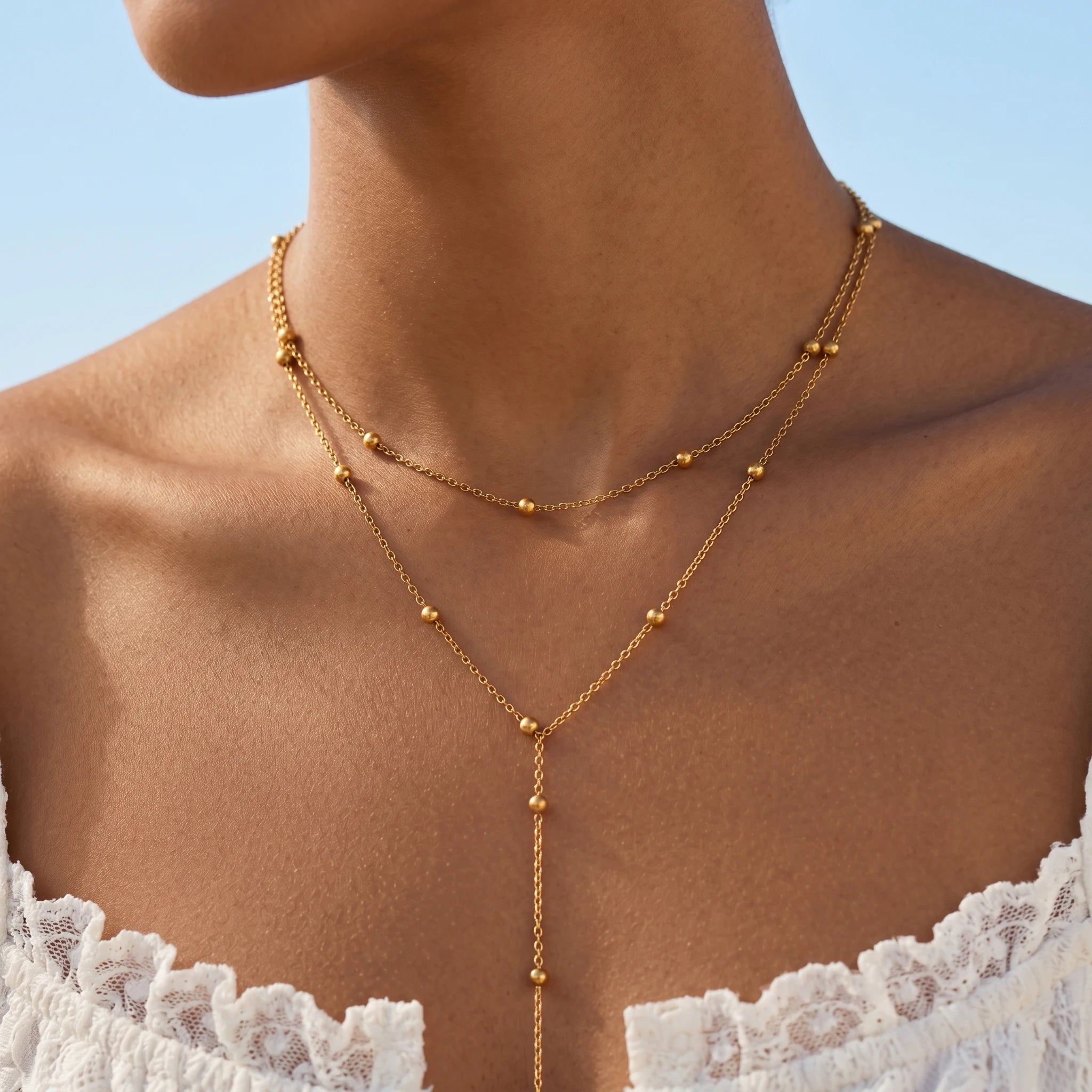 QIAOREN 10546 Trendy Geometric Link Chain Necklace 18K Gold Plated Stainless Steel Waterproof Tarnish Free Women's Jewelry