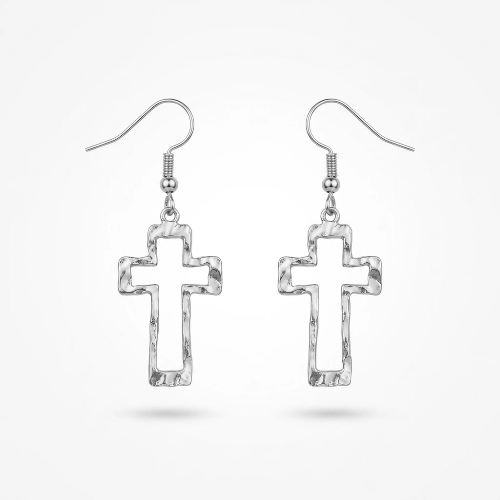 QIAOREN 10584 Hollow Cross Drop Earrings 18K Gold Plated Stainless Steel Waterproof Tarnish Free Trendy Party Religious Jewelry