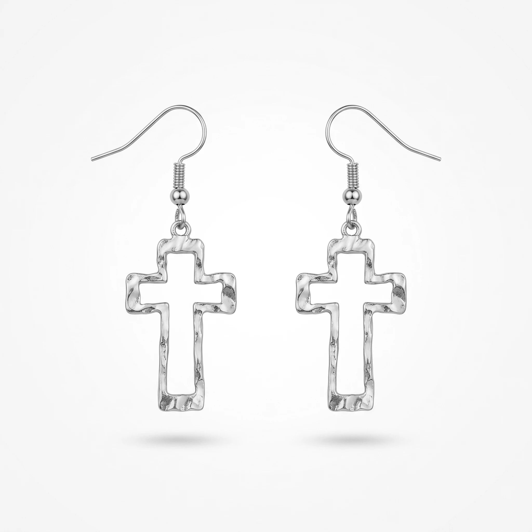 QIAOREN 10584 Hollow Cross Drop Earrings 18K Gold Plated Stainless Steel Waterproof Tarnish Free Trendy Party Religious Jewelry