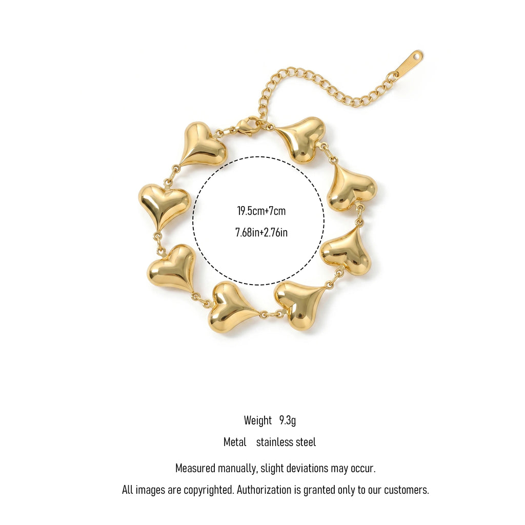 QIAOREN 12061 Popular US Romantic Design Stainless Steel Smooth Heart Linked Bracelet  Birthday Gift for American Girls