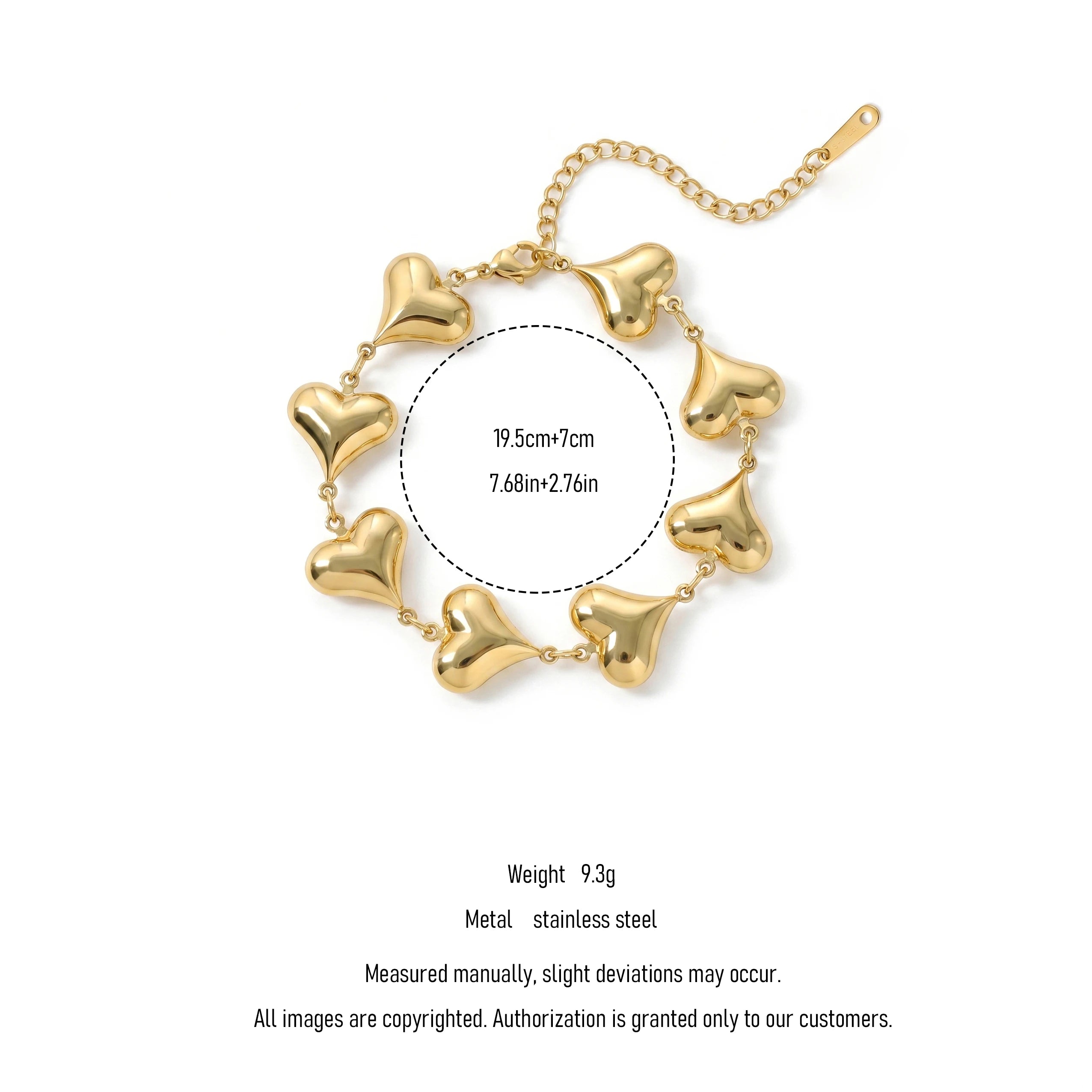 QIAOREN 12061 Popular US Romantic Design Stainless Steel Smooth Heart Linked Bracelet  Birthday Gift for American Girls