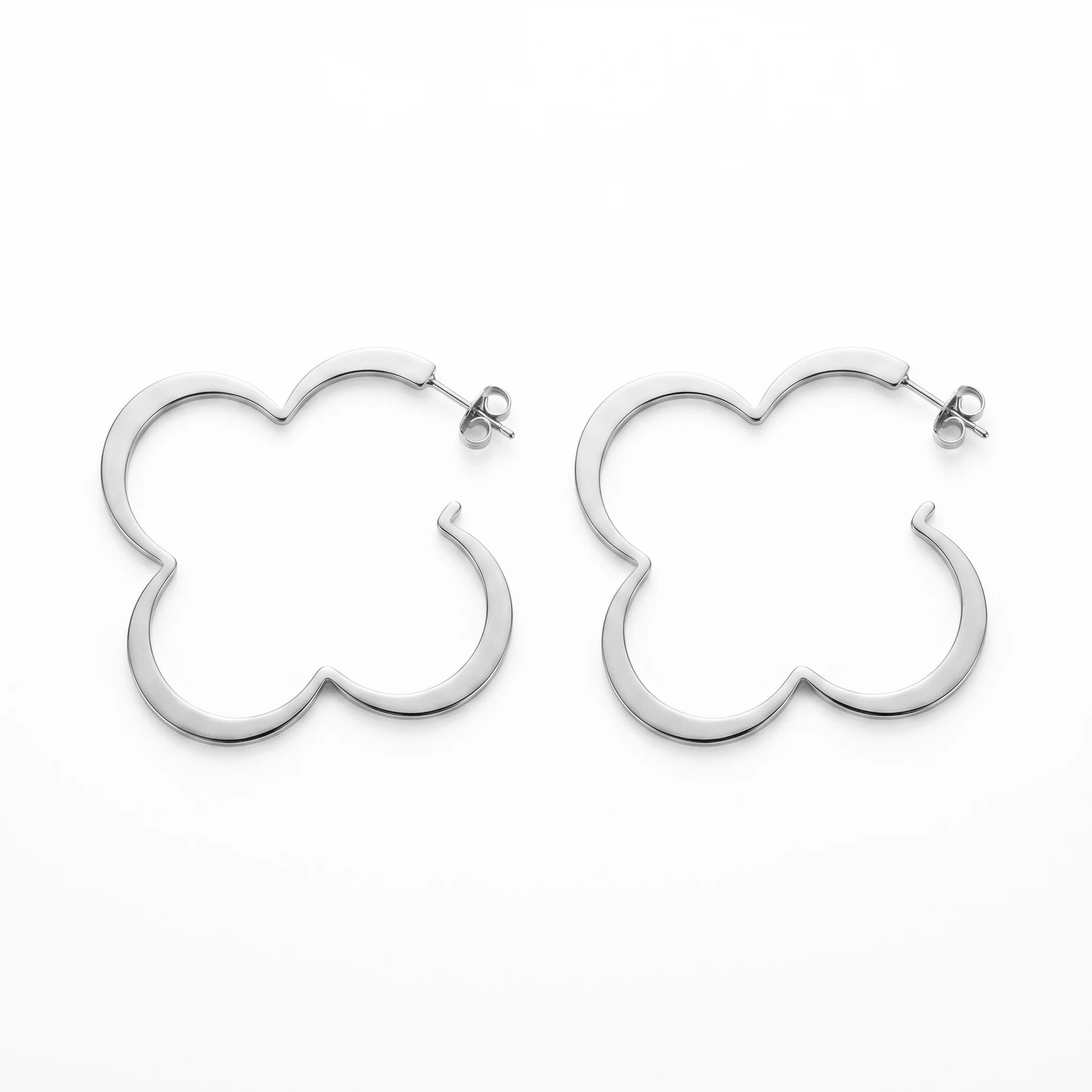 QIAOREN 10735 Gold/Silver Stainless Steel Clover Hoop Earrings, Tarnish Resistant Large Open Flower Statement Earrings