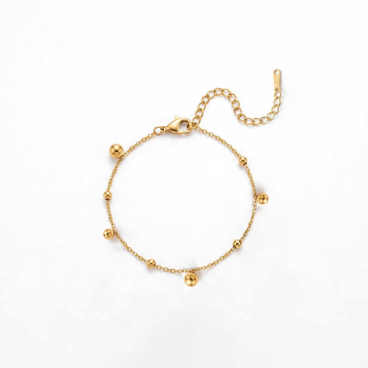 QIAOREN 13362 Stainless Steel Gold Beaded Chain Bracelet Waterproof Ball Bracelet Minimalist Jewelry for Women