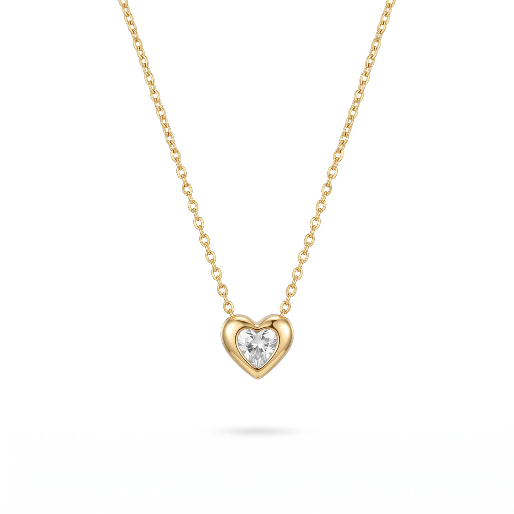 QIAOREN13960-61 Stainless Steel Pink Heart Necklace Gold Dainty Crystal Pendant Charm Jewelry for Women