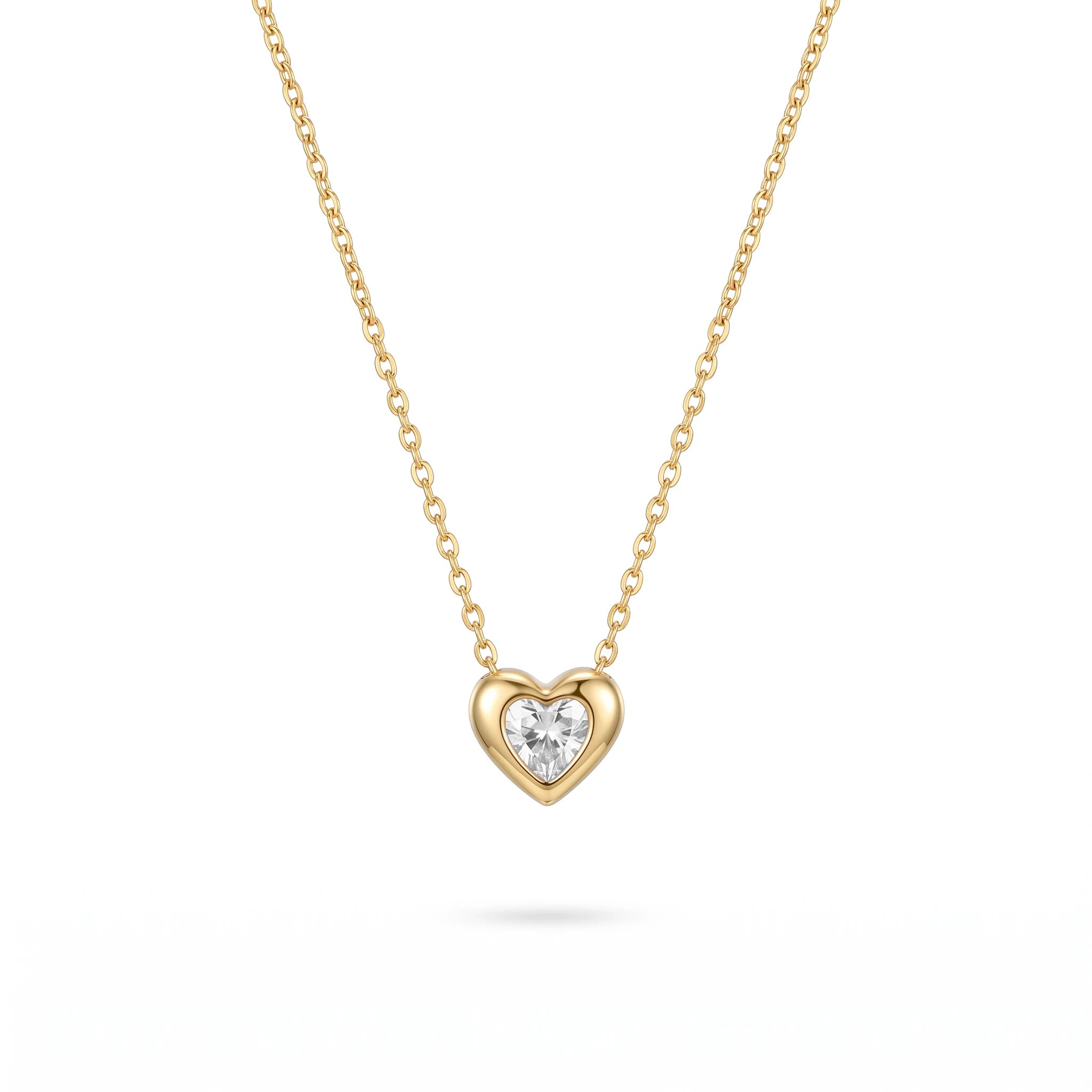 QIAOREN13960-61 Stainless Steel Pink Heart Necklace Gold Dainty Crystal Pendant Charm Jewelry for Women