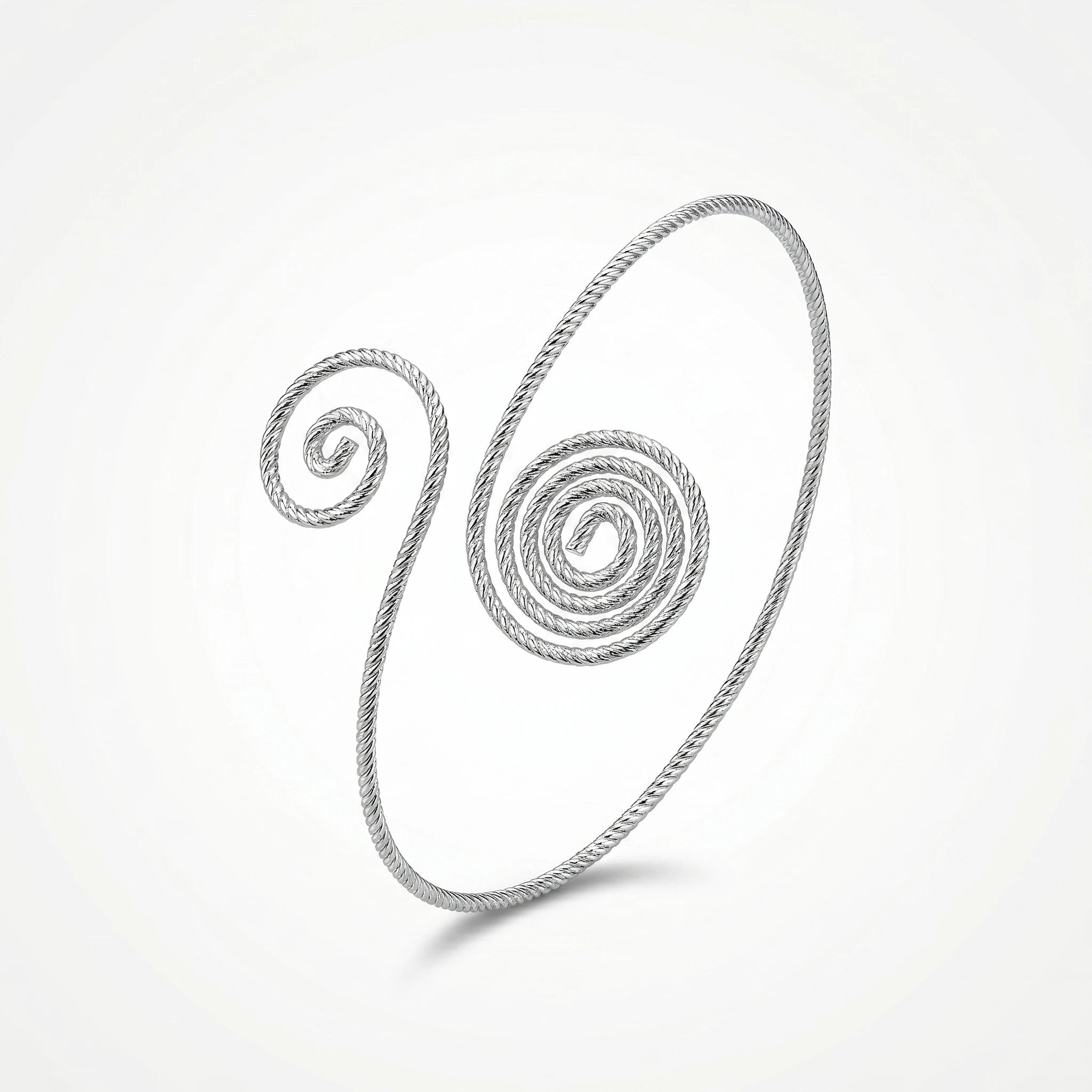 QIAOREN 12775  Minimalist Twisted Wire Swirl Spiral Cuff Bracelet Stainless Steel Silver Adjustable Open Stackable Wrist Jewelry