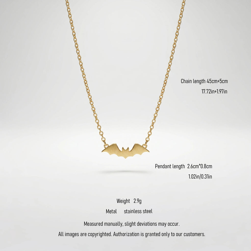 QIAOREN 10798 Edgy Minimalist Bat Chains Necklace Stainless Steel Gold Plated Non-Tarnish Layerable Unisex Daily Wear Jewelry