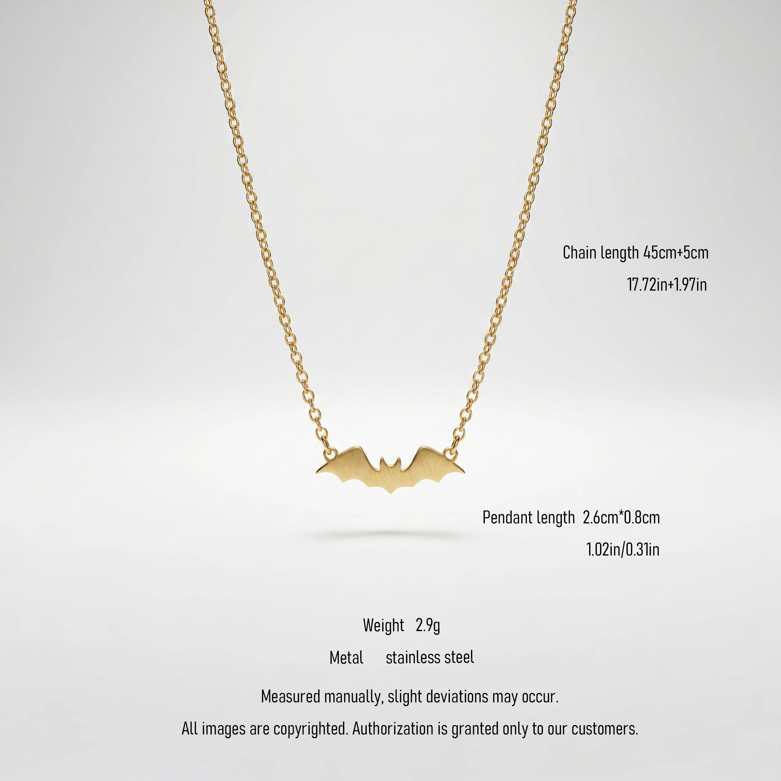 QIAOREN 10798 Edgy Minimalist Bat Chains Necklace Stainless Steel Gold Plated Non-Tarnish Layerable Unisex Daily Wear Jewelry