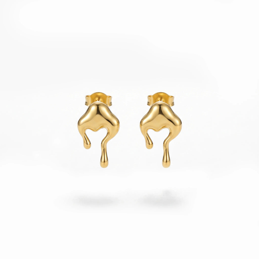 QIAOREN 13262 Polished Gold Tone Melting Heart Stud Earrings Irregular Drip Liquid Love Ear Studs Minimalist Abstract