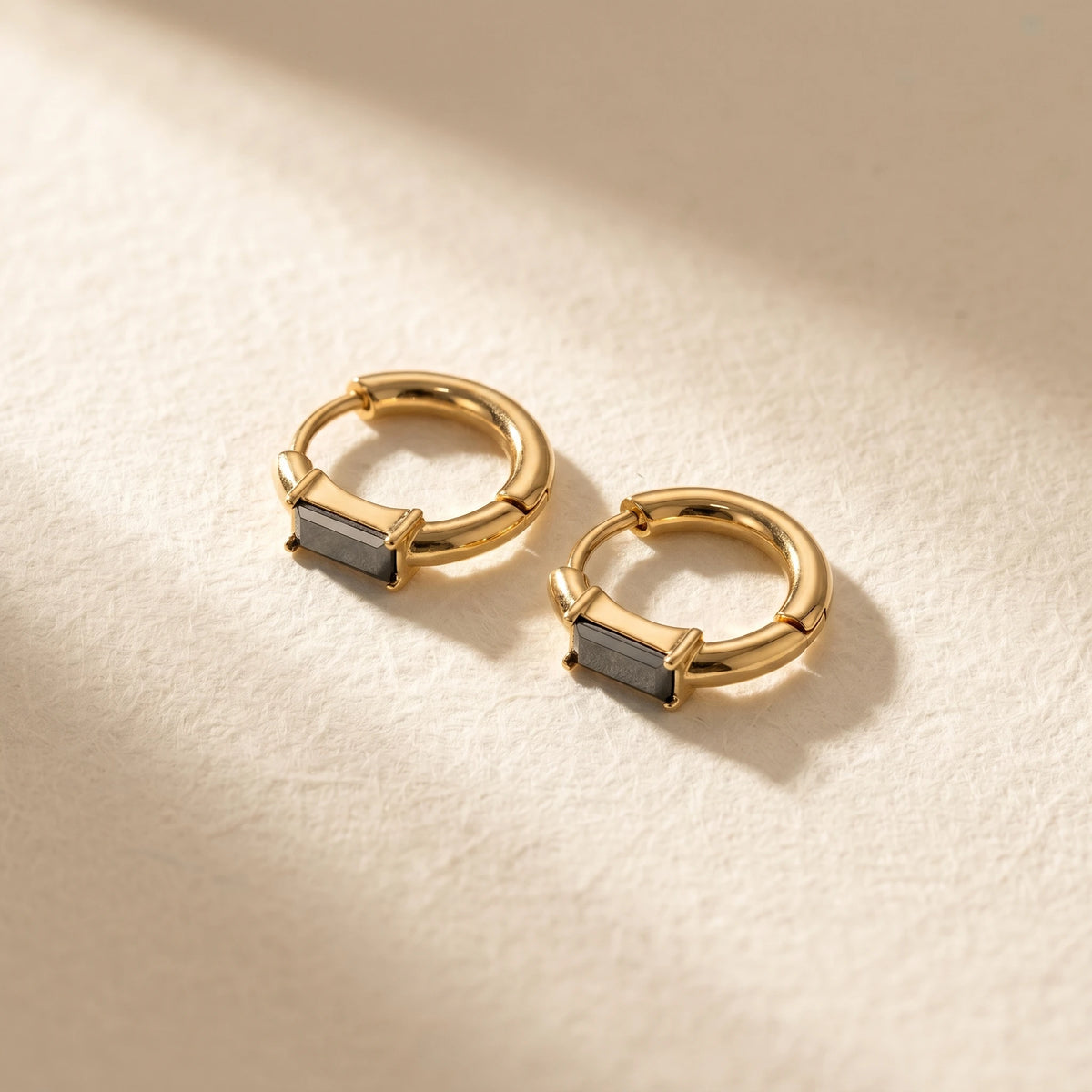 QIAOREN 12173-77 Classic Rectangular Colorful CZ Hoop Earrings Gold Plated Stainless Steel  Fashion Jewelry for Western Girls