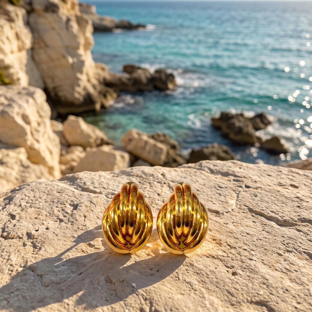 QIAOREN 14532 Waterproof Stainless Steel Statement Earrings Chunky Stud Earrings Layered Gold Jewelry for Women