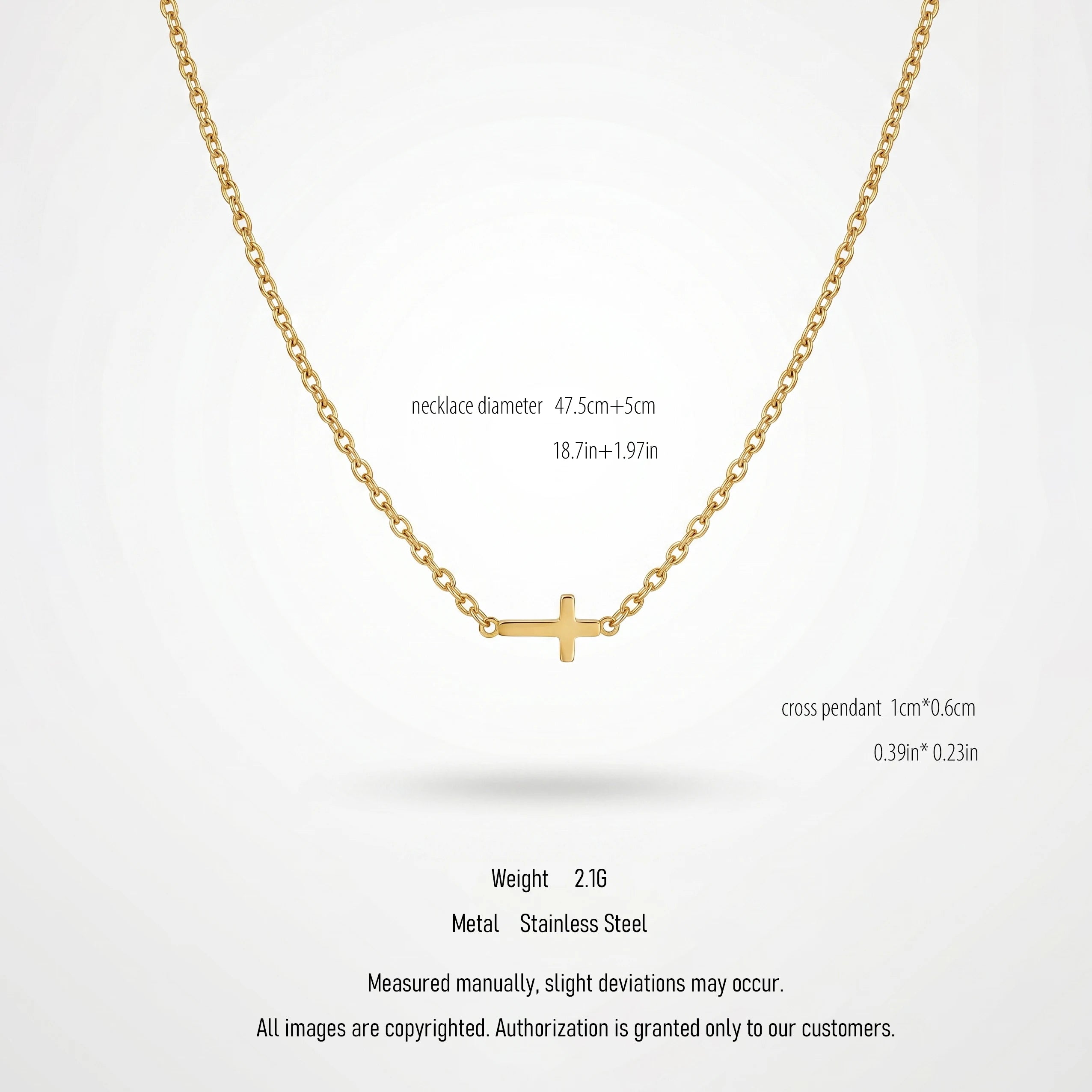 QIAOREN  10629 18K Gold Plated Sideways Mini Cross Necklace Stainless Steel Tarnish Free Waterproof Jewelry