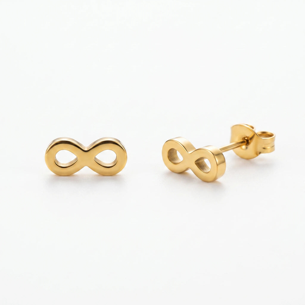 QIAOREN 14012 Solid Hollow Infinity Symbol Stud Earrings, Polished Gold Eternal Love Ear Stud Jewelry Gift