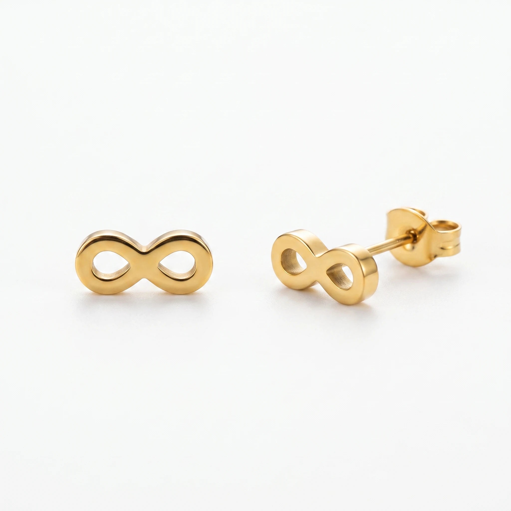 QIAOREN 14012 Solid Hollow Infinity Symbol Stud Earrings, Polished Gold Eternal Love Ear Stud Jewelry Gift