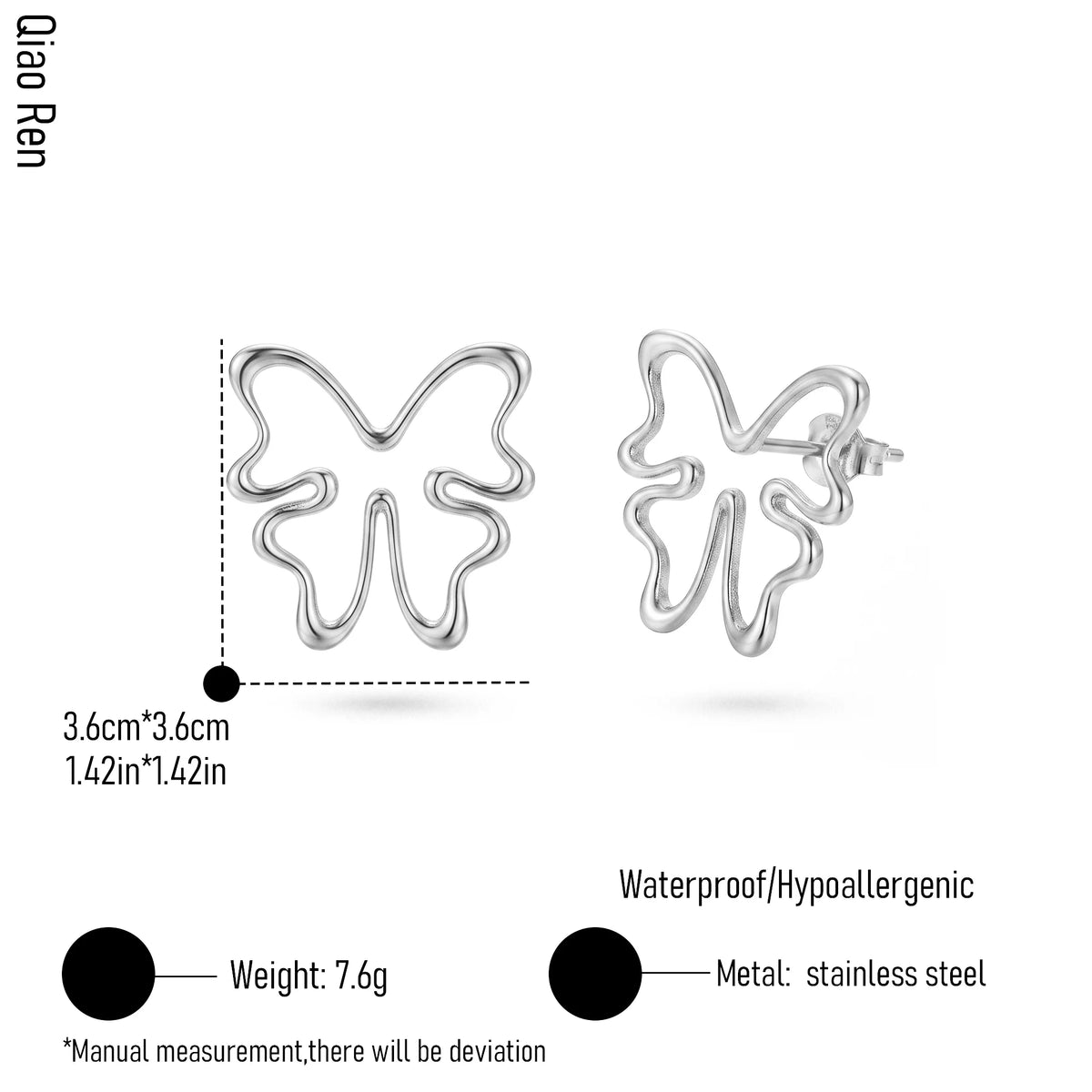 QIAOREN 14067 Abstract Hollow Butterfly Stud Earrings, Wavy Outline Open Butterfly Ear Stud Jewelry Gift for Daily Fashion