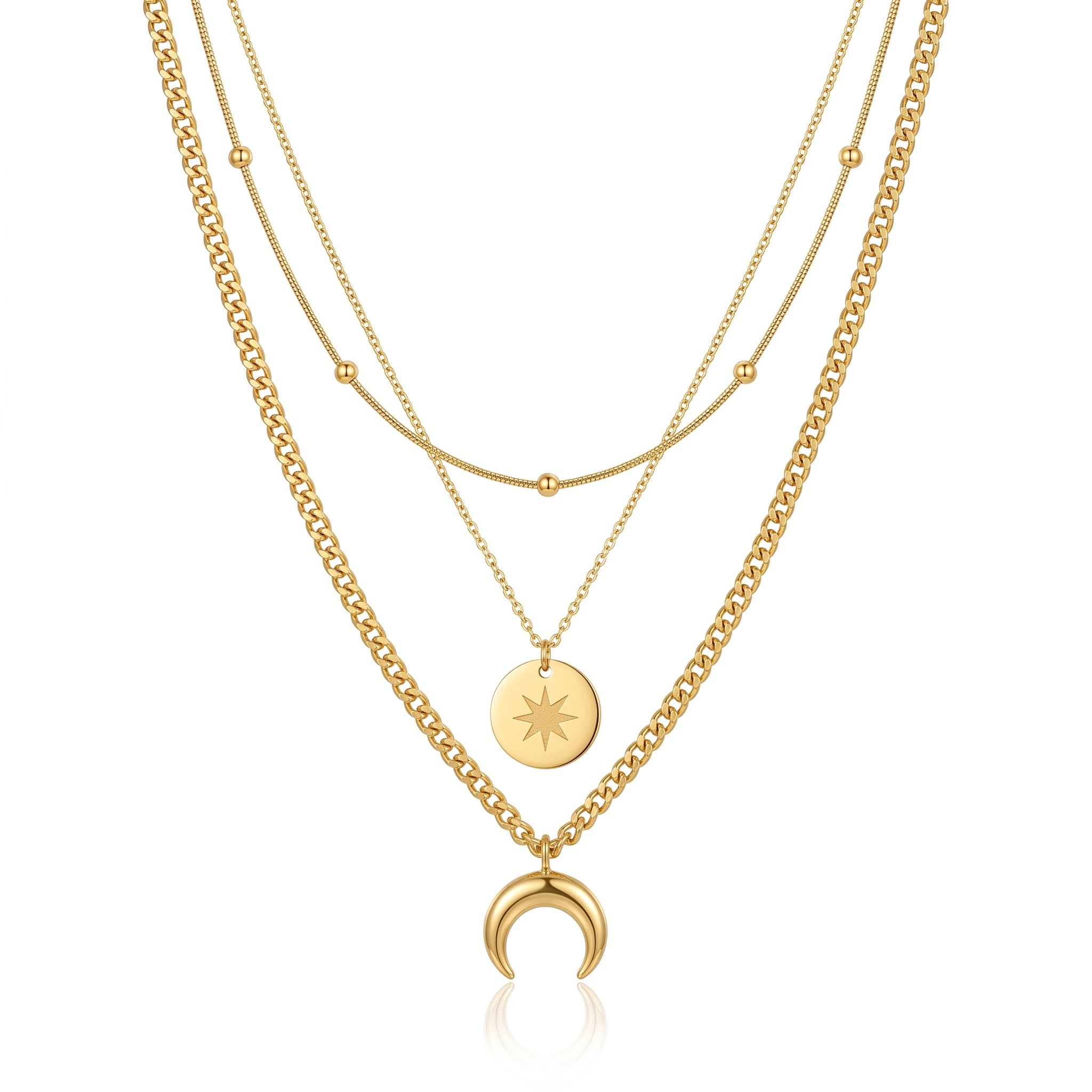 QIAOREN 13480 Vintage Square White Shell Butterfly Pendant Necklace with Beaded Ball Chain, Dainty Gold Neck Jewelry Gift