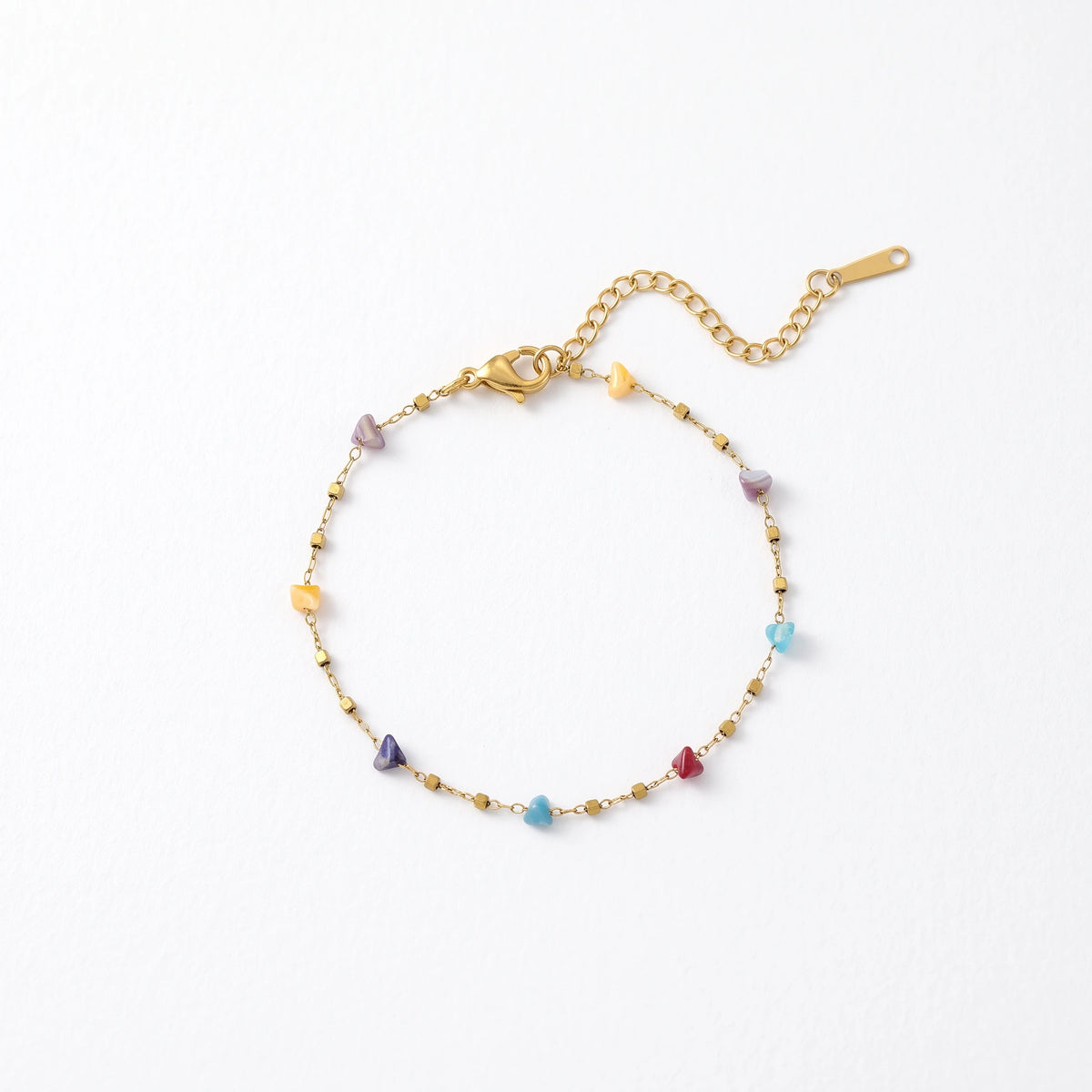 QIAOREN 13357 Gold Plated Stainless Steel Natural Stone Chip Bracelet Multicolor Gemstone Dainty Jewelry for Women