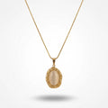 QIAOREN 13801 Thin Snake Chain Pendant Necklace with Irregular Bezel Frame Oval Cat Eye Stone Charm