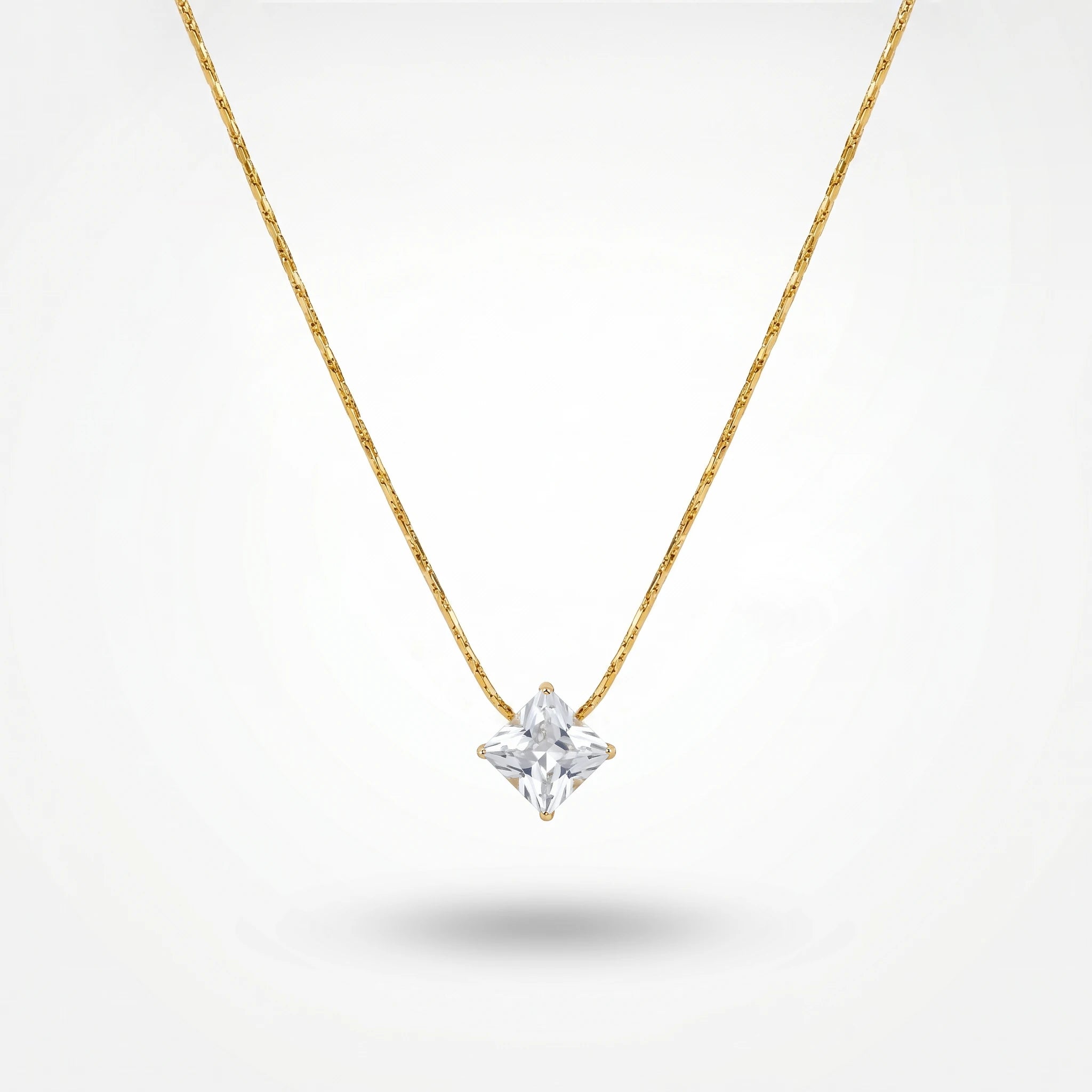 QIAOREN 13170 Stainless Steel Princess Cut CZ Pendant Necklace Gold Plated Elegant Solitaire Jewelry for Women