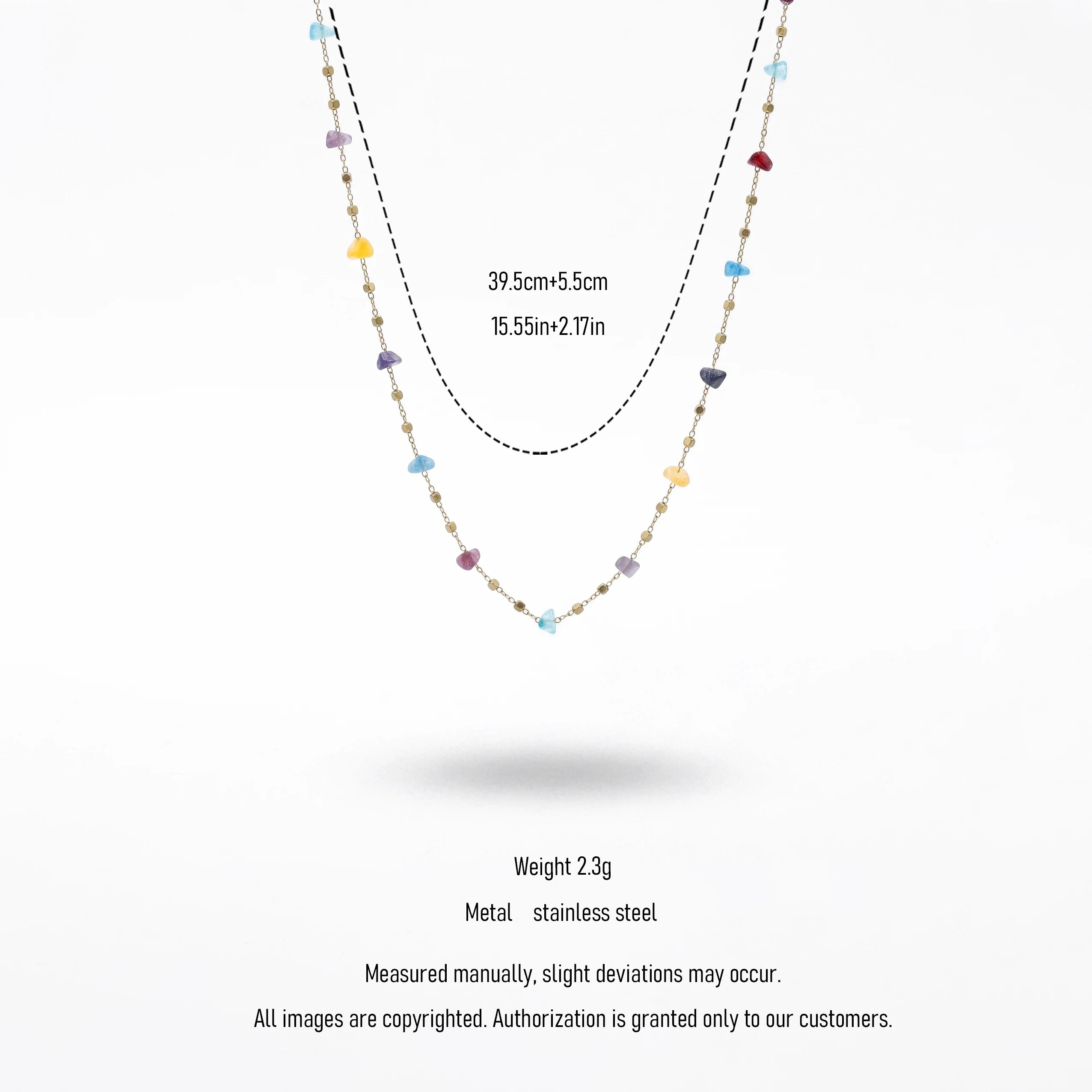 QIAOREN 13541 Dainty Mixed Color Irregular Natural Chip Stone Station Necklace, Tiny Multicolor Crystal Chain Necklace