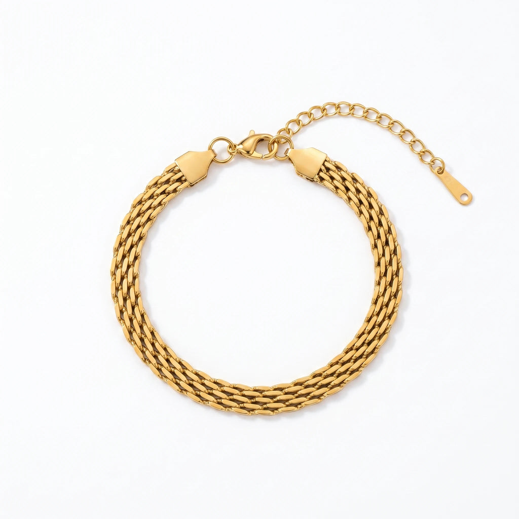 QIAOREN 10664 Chunky Cuban Link Bracelet, 18K Gold Plated Stainless Steel, Anti-Tarnish Bold Statement Jewelry for Women