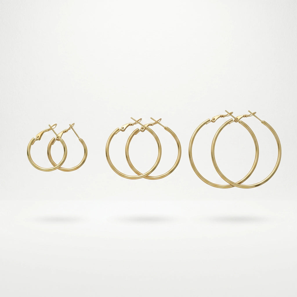 QIAOREN 13214 Gold Plated Tube Hoop Earrings for Women Stainless Steel Classic Round Lightweight Fashion Jewelry
