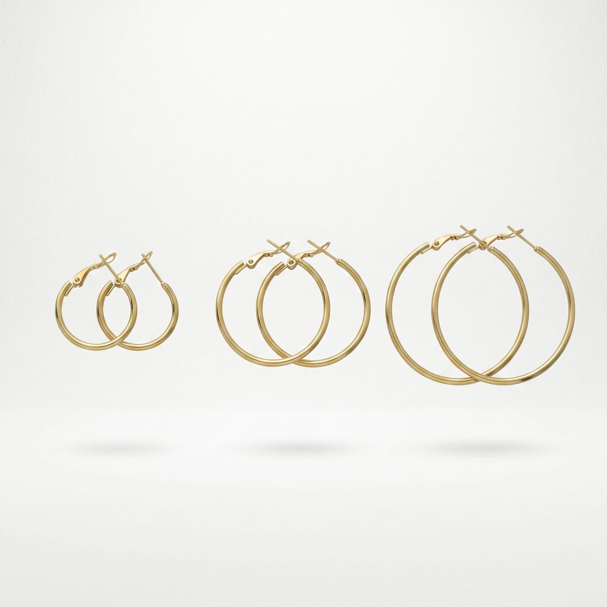QIAOREN 13214 Gold Plated Tube Hoop Earrings for Women Stainless Steel Classic Round Lightweight Fashion Jewelry