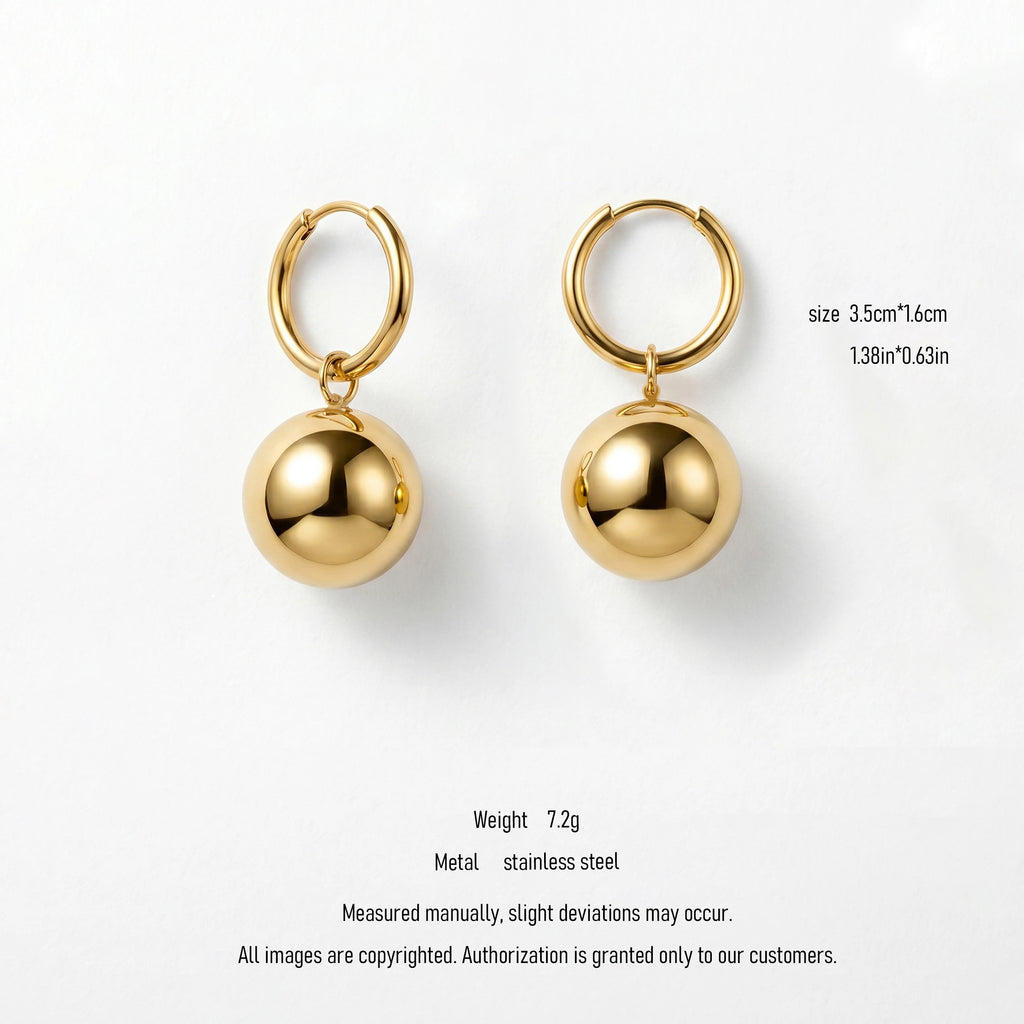 QIAOREN 10941 Wholesale Ball Charm Hoop Earrings Stainless Steel Gold Plated Hypoallergenic Trendy Women's Statement Jewelry