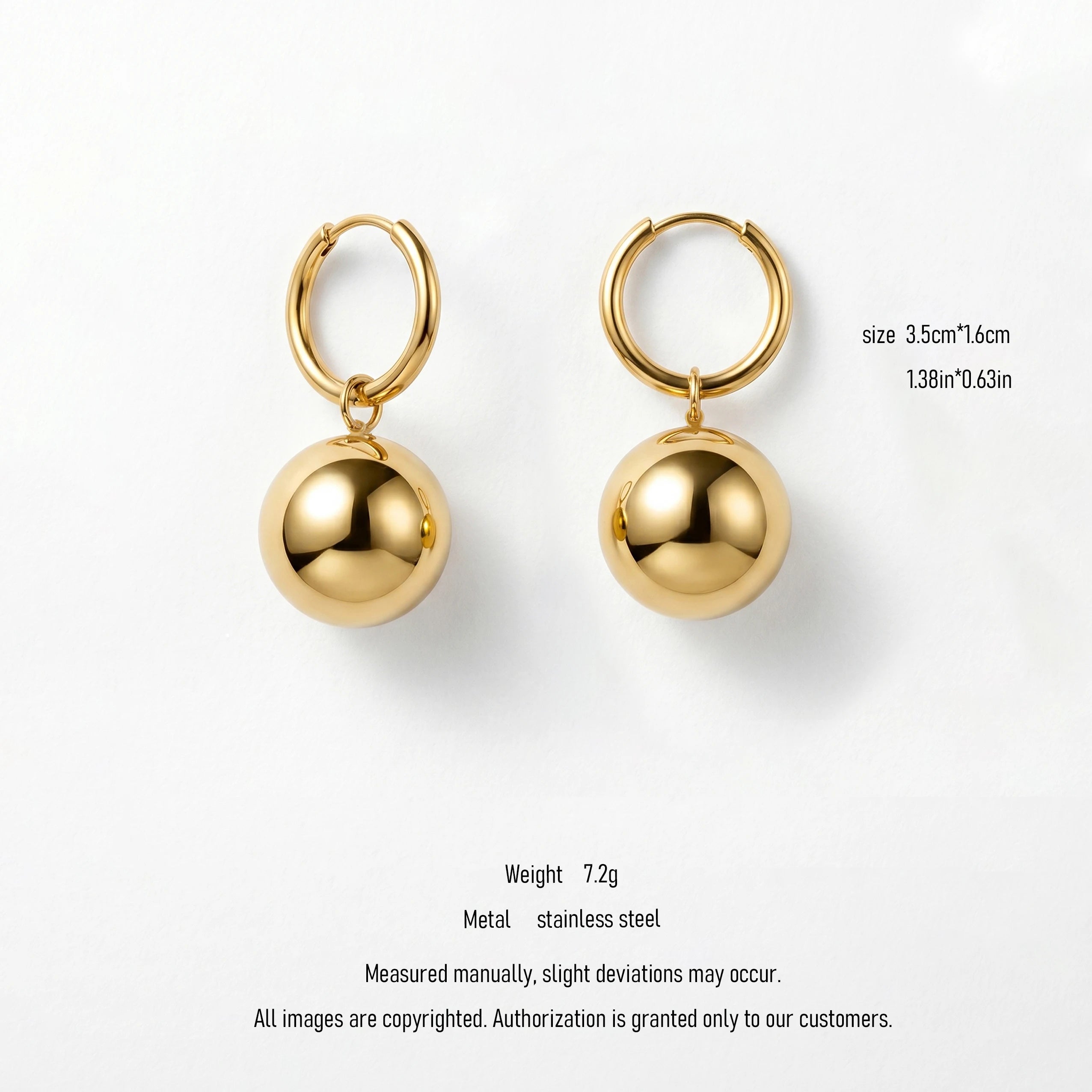 QIAOREN 10941 Wholesale Ball Charm Hoop Earrings Stainless Steel Gold Plated Hypoallergenic Trendy Women's Statement Jewelry