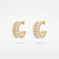 QIAOREN 12269 Elegant Vintage Pearl Crystal Earrings Gold Stainless Steel Chunky C-Hoop Bridal Statement Jewelry Gift