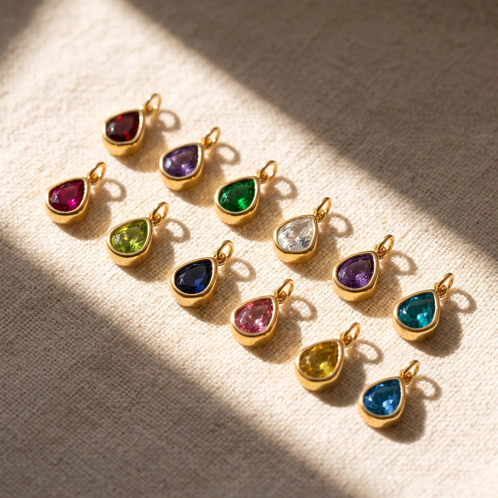 QIAOREN 13918-29 Birthstone Bezel Set Teardrop Pear Shape Charm Pendant with Multicolor CZ Stone for Making DIY