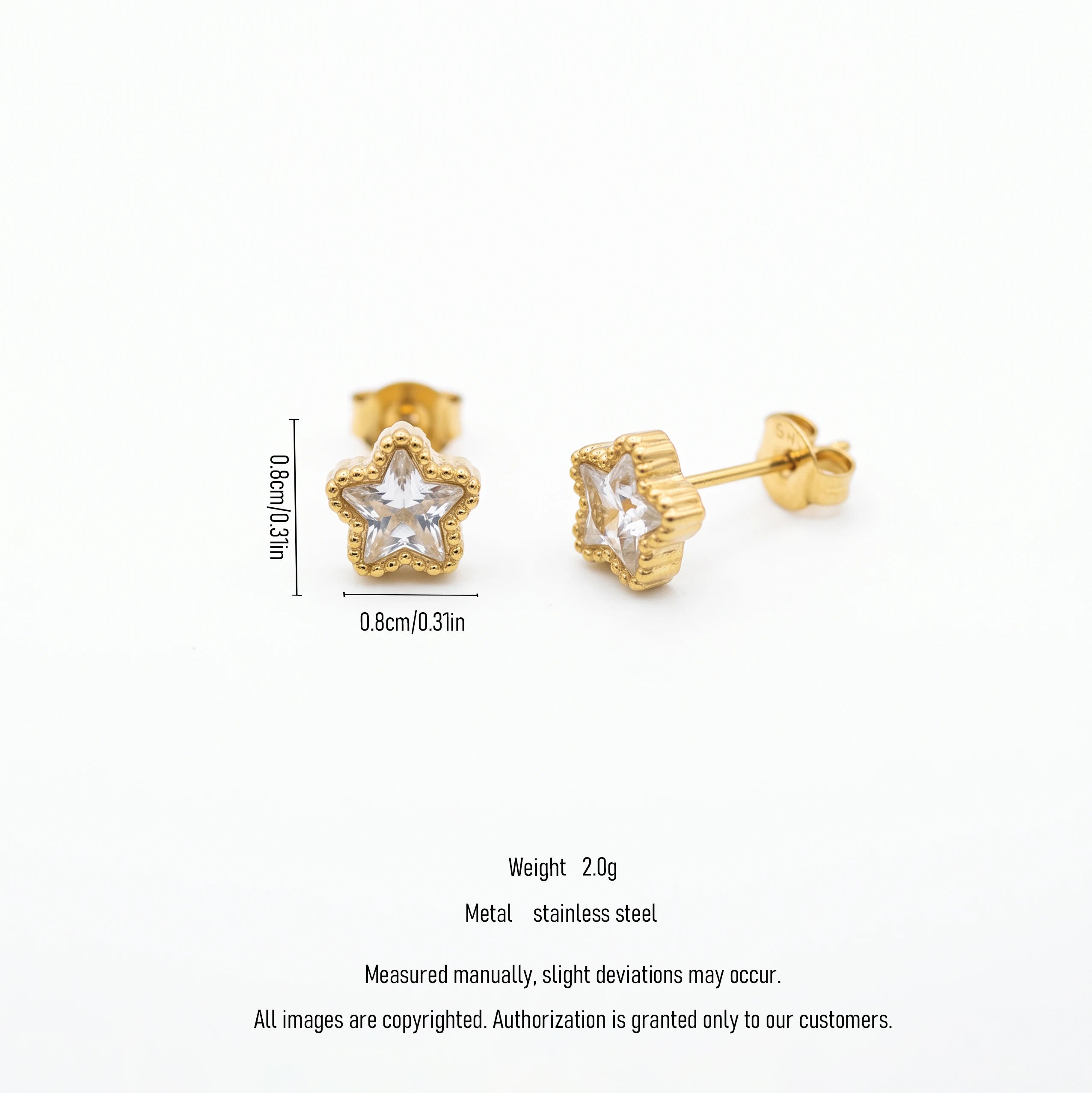 QIAOREN 13443 Gold Tone Beaded Frame Star Crystal Stud Earrings Minimal Sparkly Clear Zircon Tiny Star Jewelry Gift