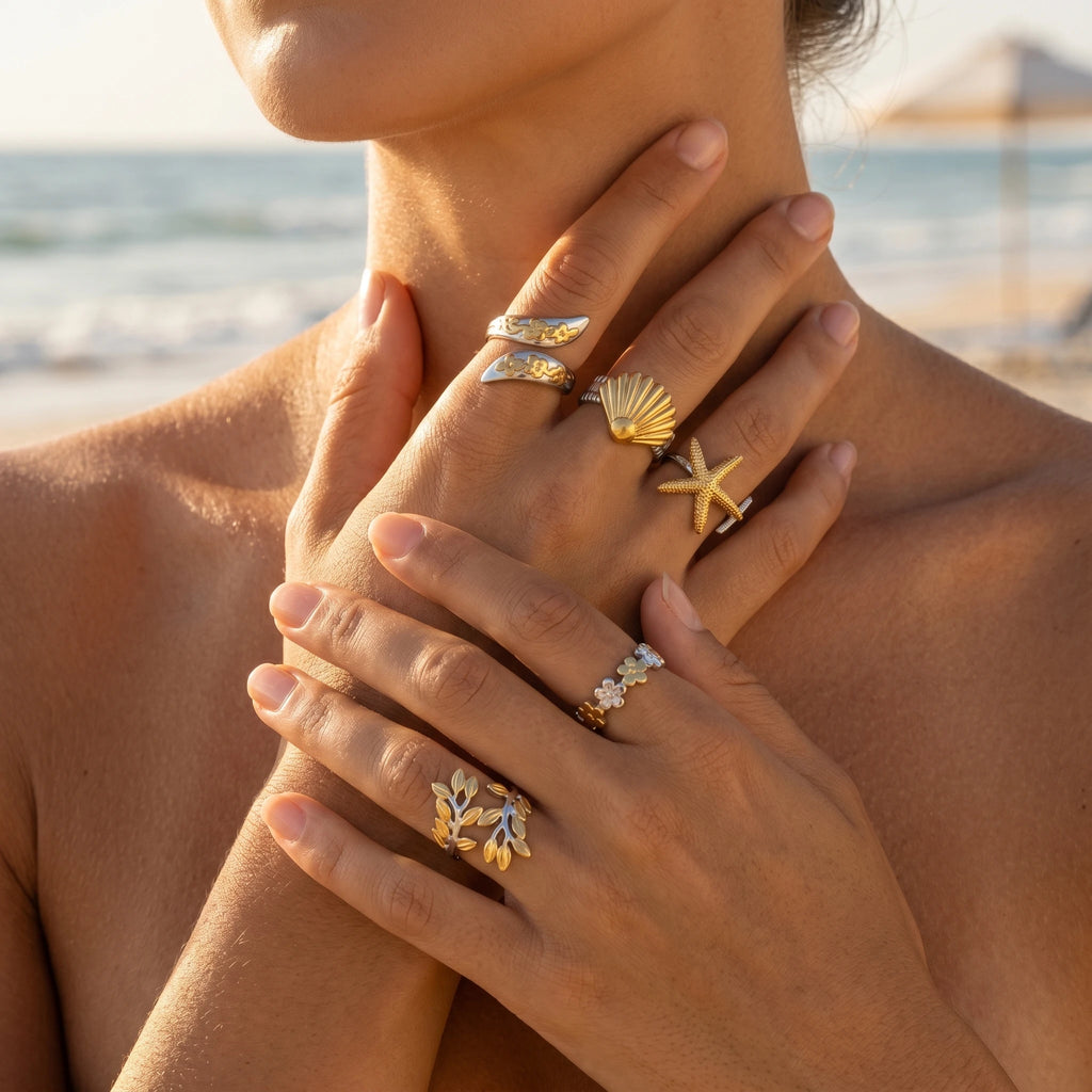 QIAOREN 13006-09 Gold Silver Plated Adjustable Open Stack Ring Set for Women Minimalist Geometric Statement Rings